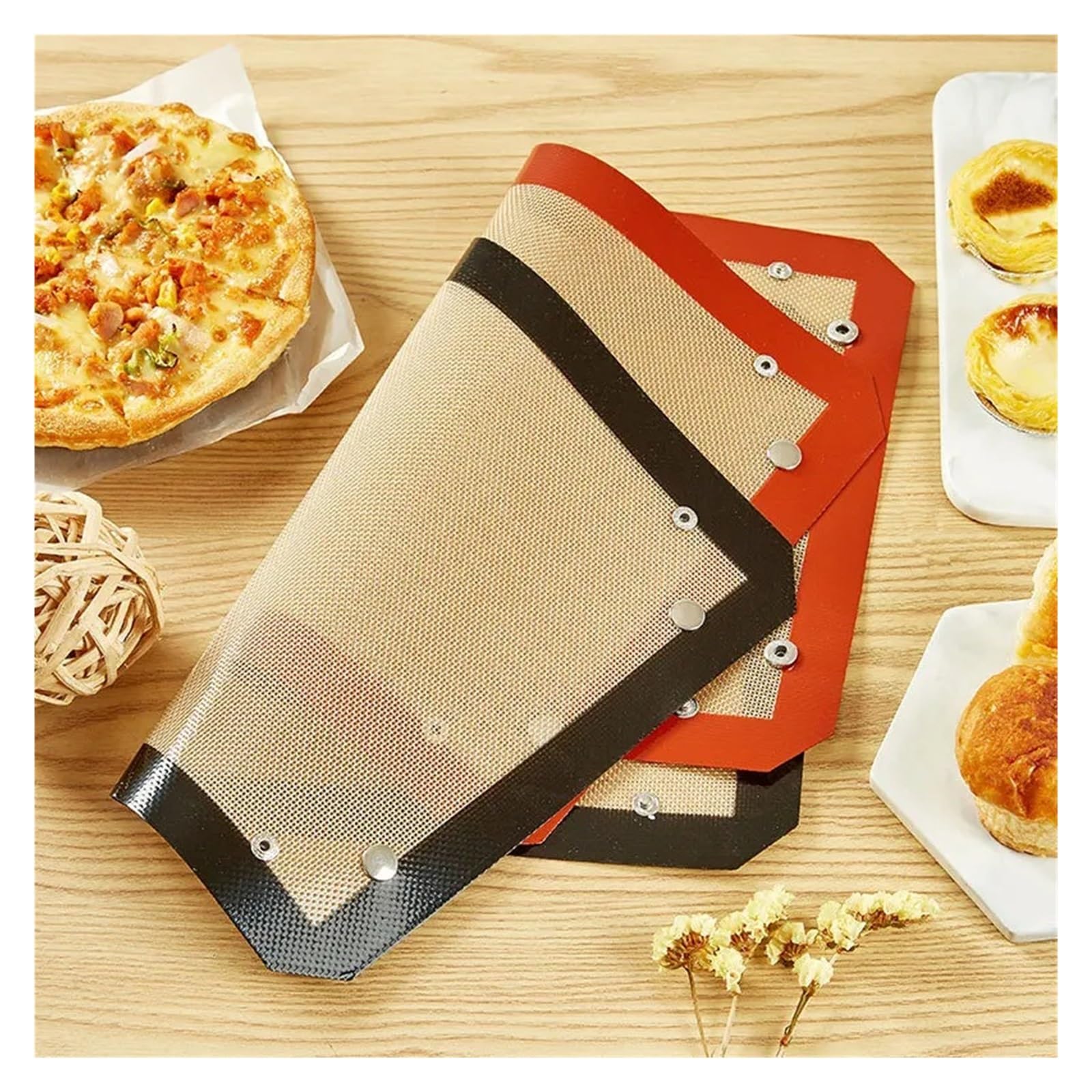 Backmatte Silikon-Kekstablett Antihaft-Korb Ofenauskleidung Home Kitchen Tools(Red-4PCS)