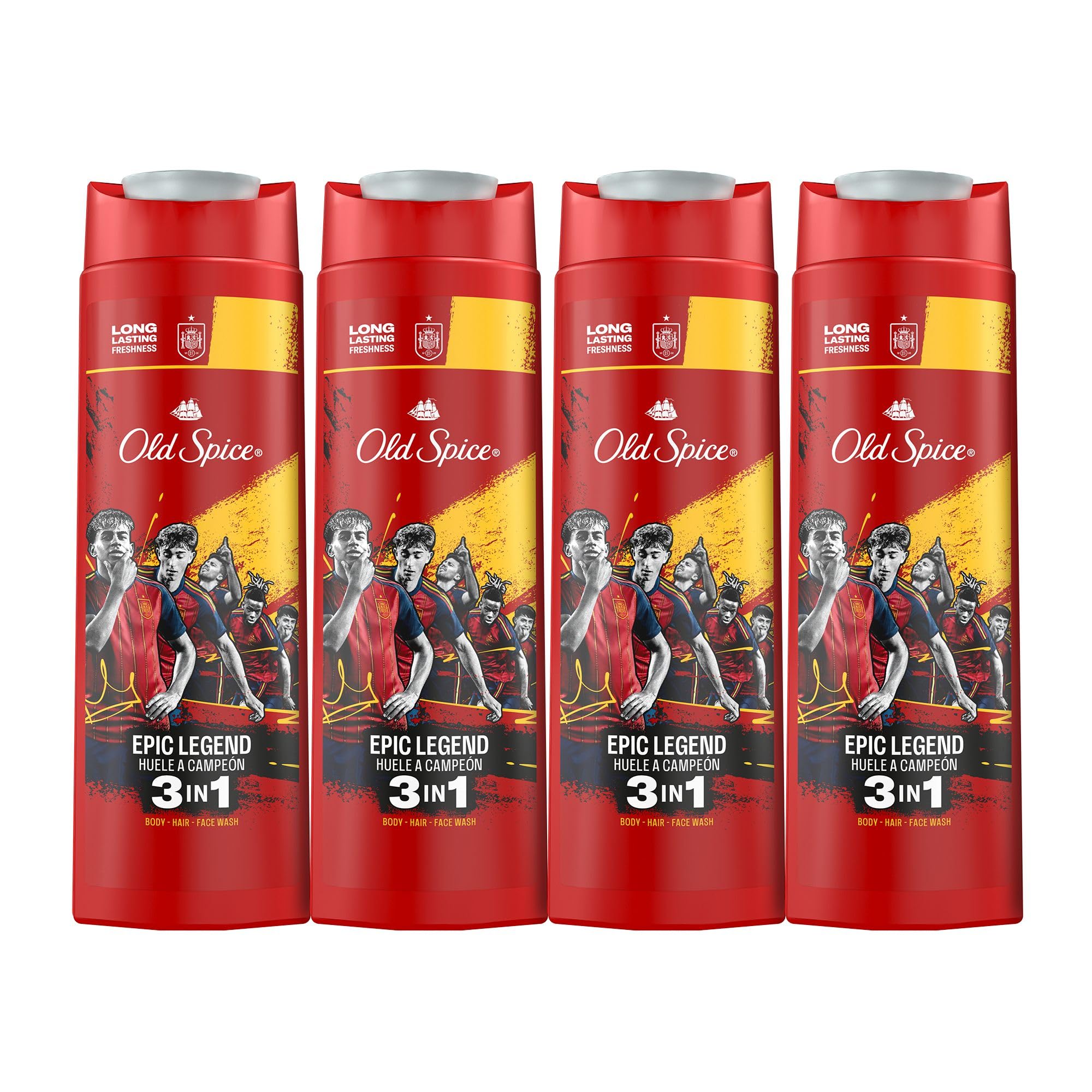 Old Spice Gel De Ducha Y Champú Para Hombres 4x400ml Selección, Gel Para Cara, Cuerpo Y Pelo 3 En 1 Multiusos, Frescura Duradera