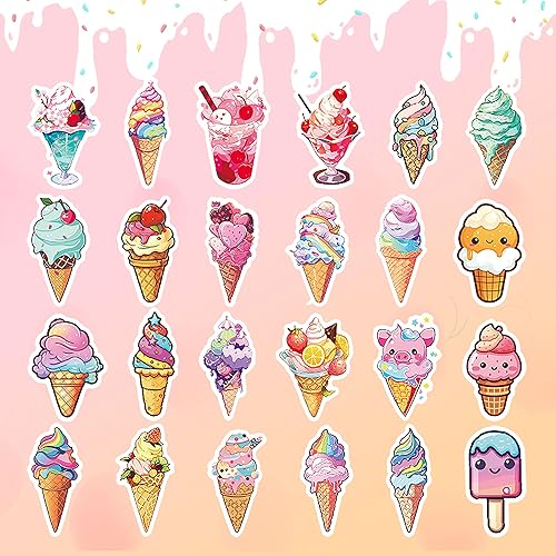 Miniatura 10 de Dorgua 50 calcomanías de helado de caramelo, diseño divertido de helado de caramelo, lindas calcomanías de postre de vinilo impermeables para niñas,