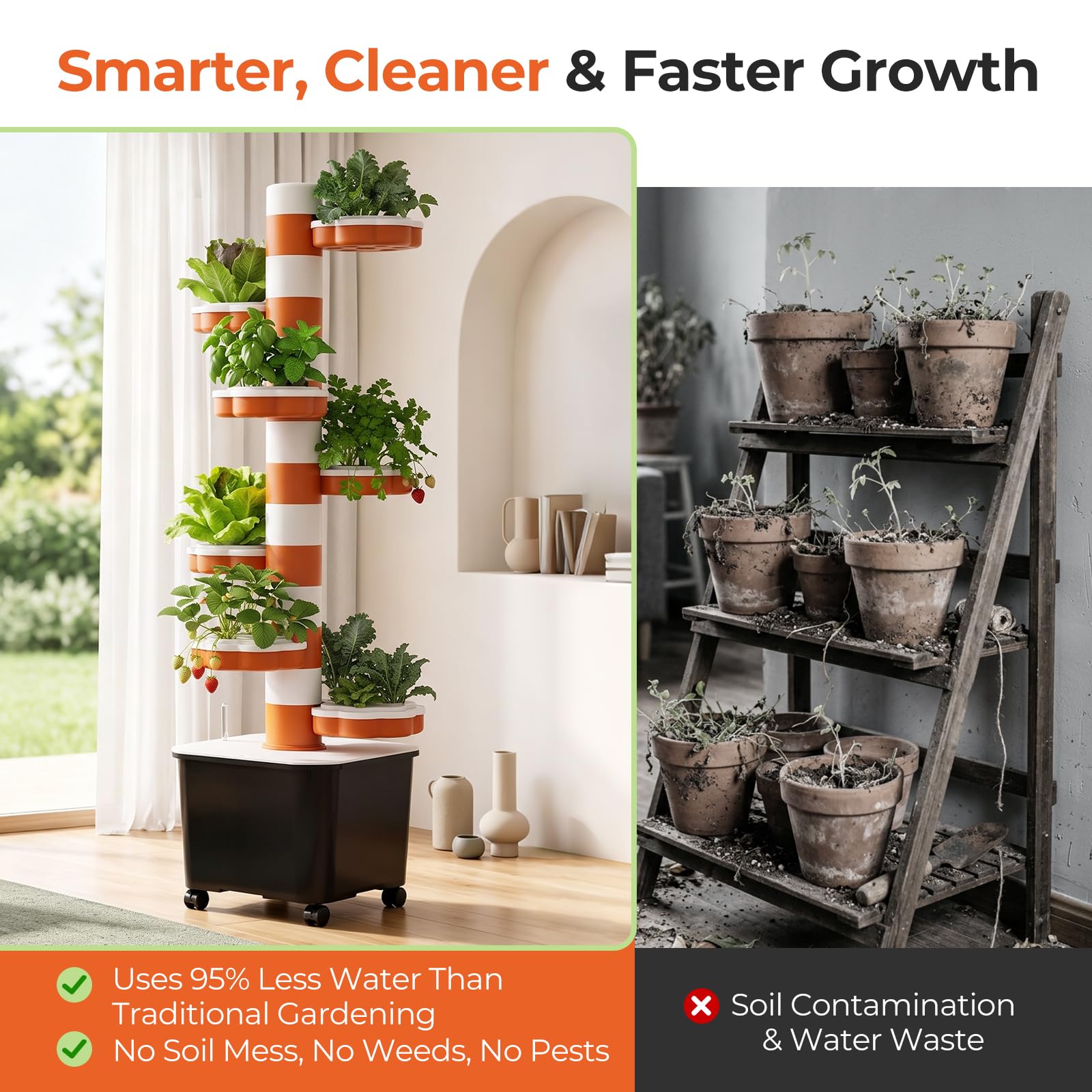 Tour hydroponique verticale à 7 couches, système de culture de jardin avec minuterie intelligente 24 h et pompe à eau 12 V, modulaire sans BPA intérieur/extérieur pour les amateurs de jardinage