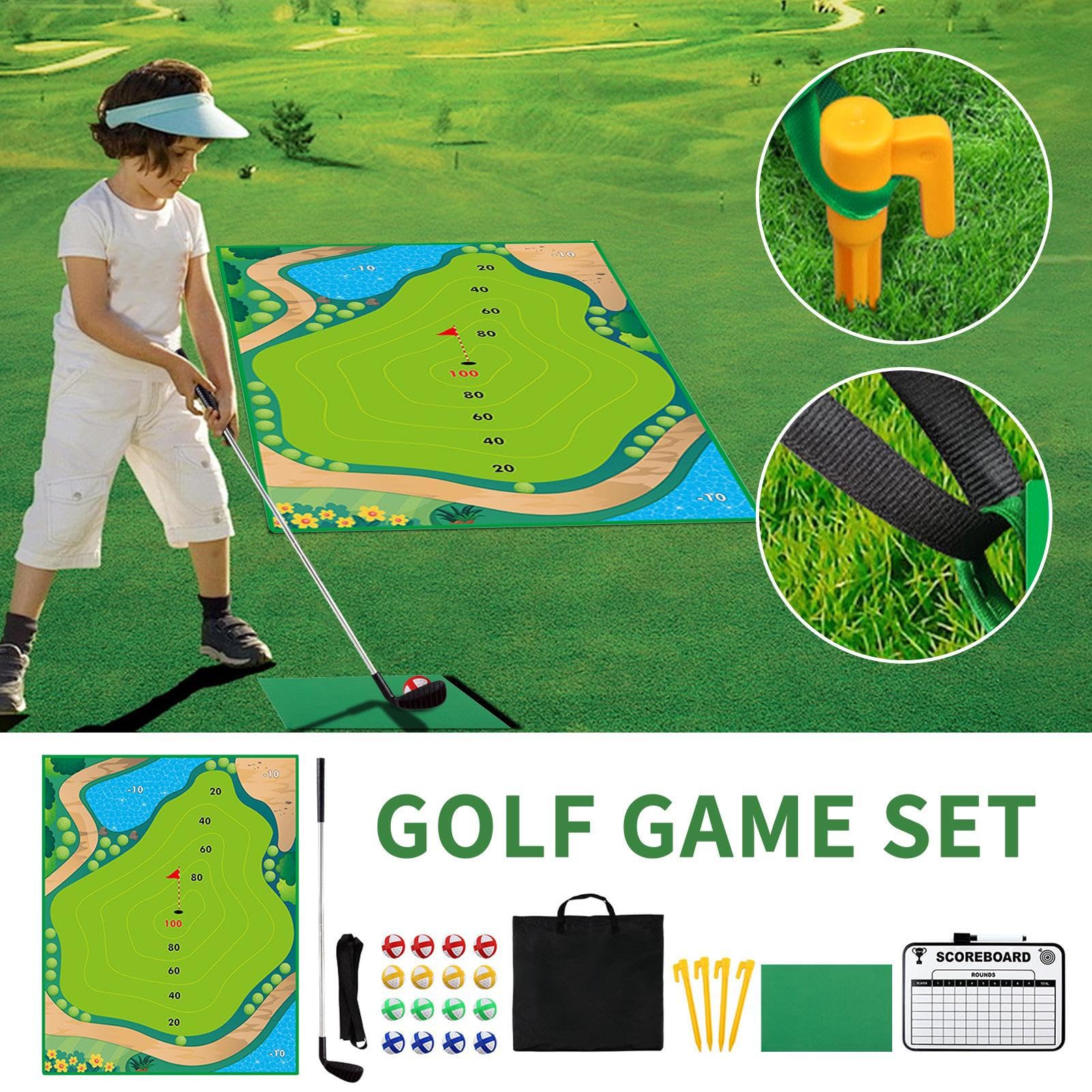 Walcząca gra w golfa - zestaw do rajstop golfowych z klubem dla przyjemnej praktyki, zielona regulowana mata do postawienia dla początkujących, sprzęt rodzinny do użytku wewnątrz i na zewnątrz