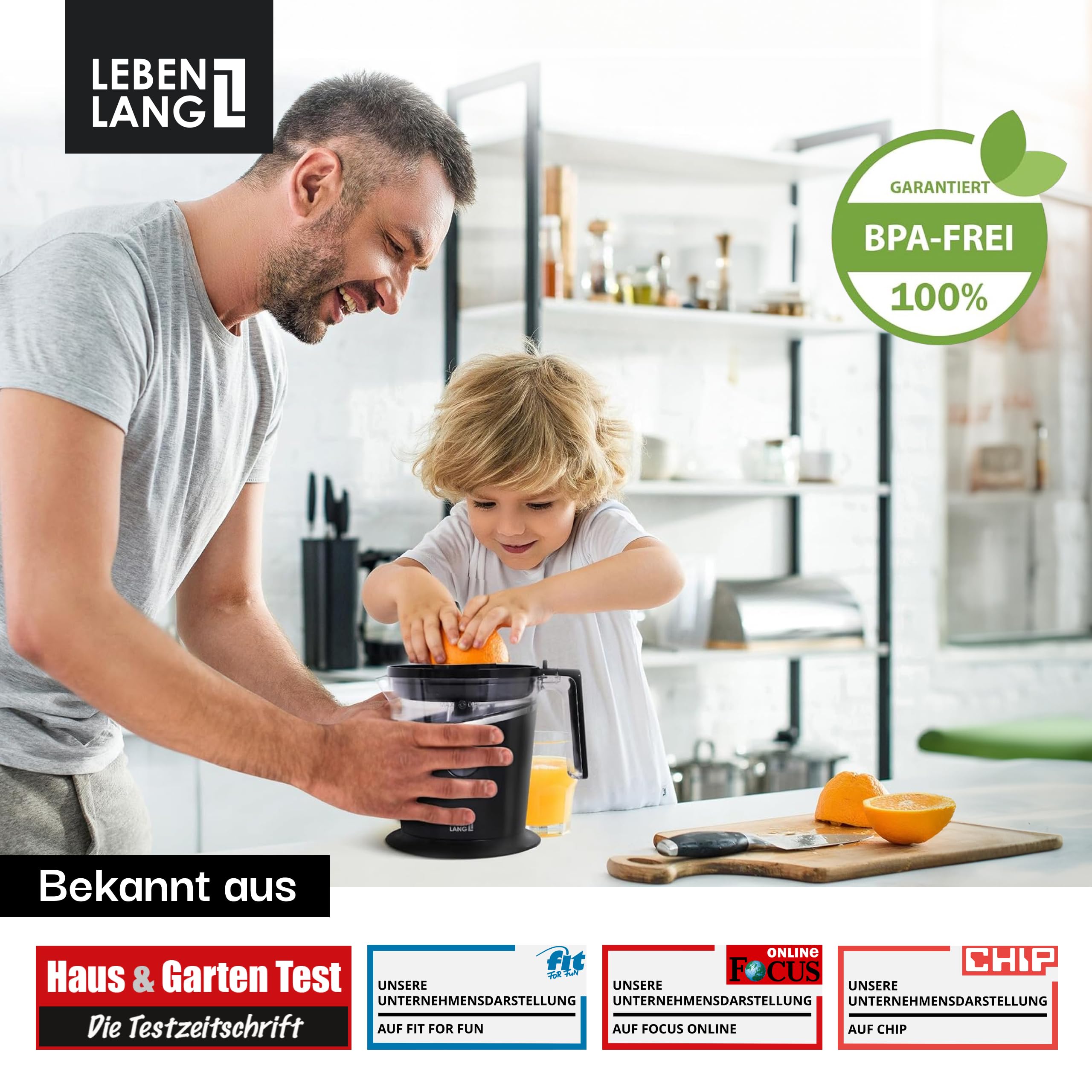 LEBENLANG Saftpresse elektrisch 800ml & Verstellbares Sieb - Orangenpresse, Zitruspresse, Zitronenpresse Obstpresse I Orangensaftpresse Citruspresse elektronisch Orange Juicer