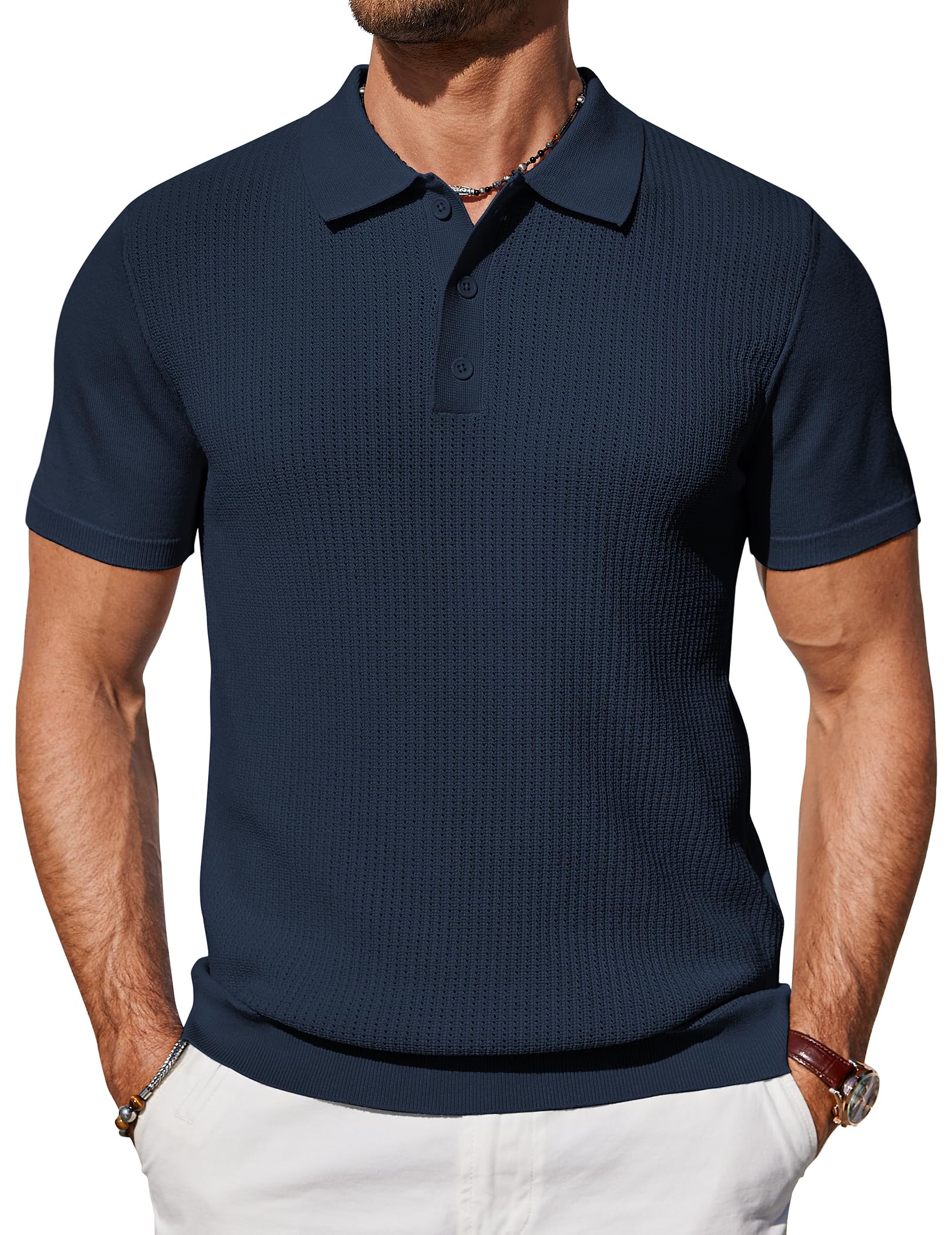 COOFANDY Poloshirt Herren Kurzarm Strick Sommer Polohemd Regular Fit Casual Golf Shirts