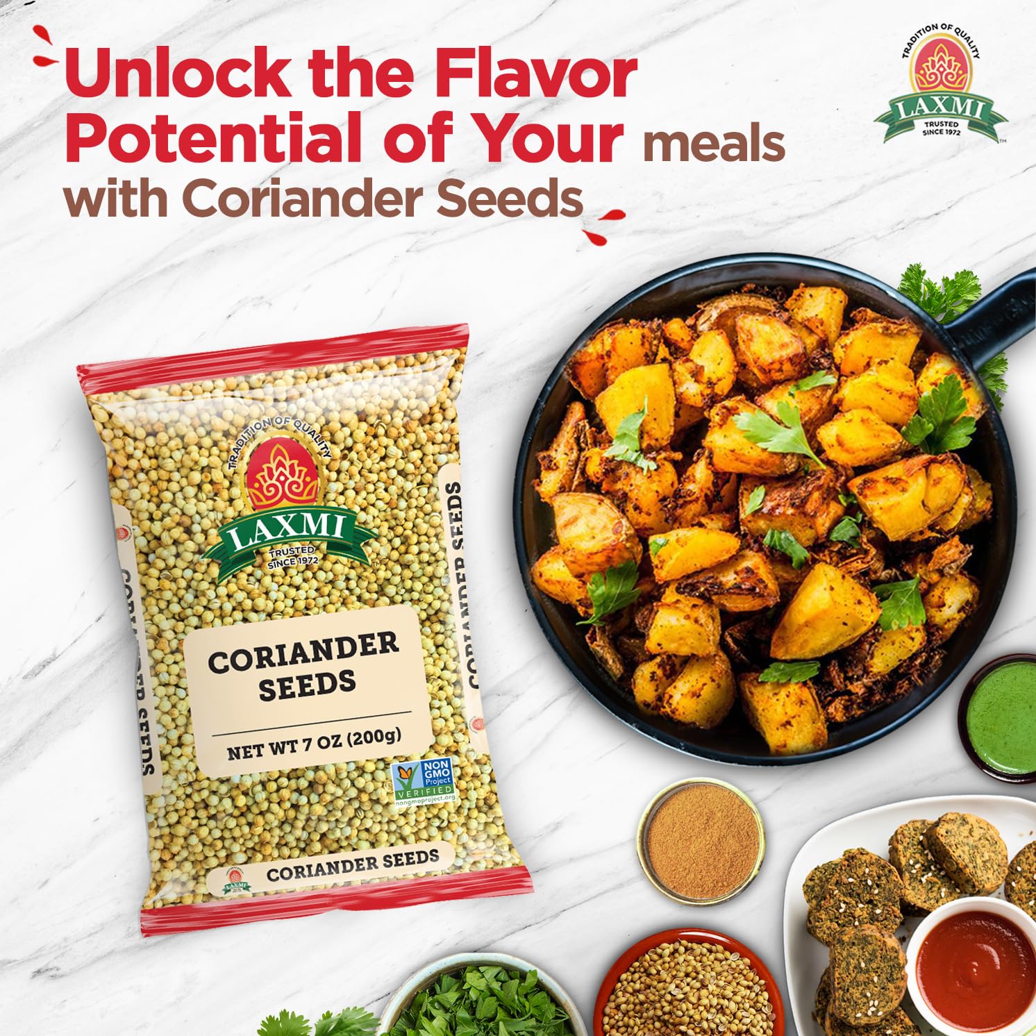Laxmi Coriander Seeds, Whole 200gms (7oz) | Pure, premium quality and high value Coriander | Natural Coriander Seeds | Non-GMO certified