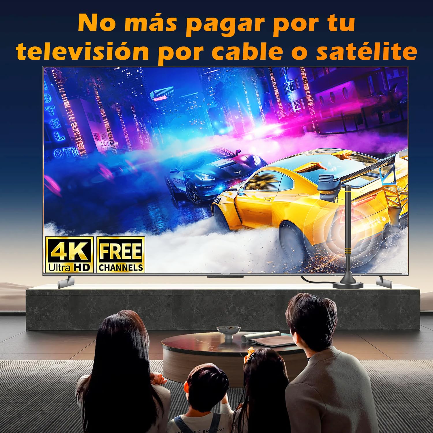 Antena TV Interior HD – Recepción 360°, Antena TDT Potente para Canales 4K/1080p, Base Magnética Estable, Fácil Instalación, Compatible con DVB-T2/DVB-T, Canales Gratis sin Cable