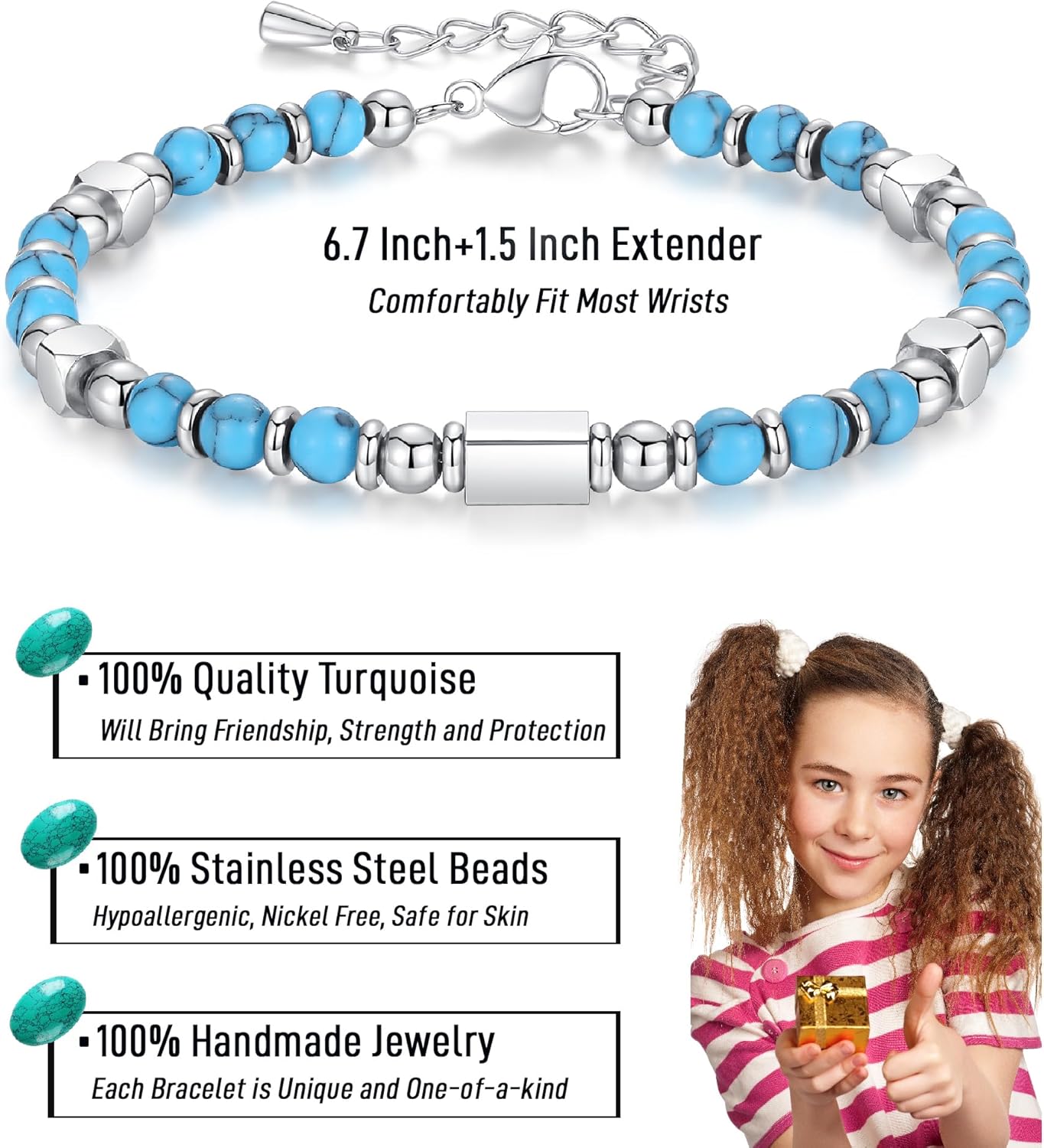 Valentines Day Gifts for Kids/Teen Girls/Her, Tiny Gemstone Beaded Bracelets for Women Teenage Teen Girl Gift Trendy Stuff with Inspirational Card - Image 3