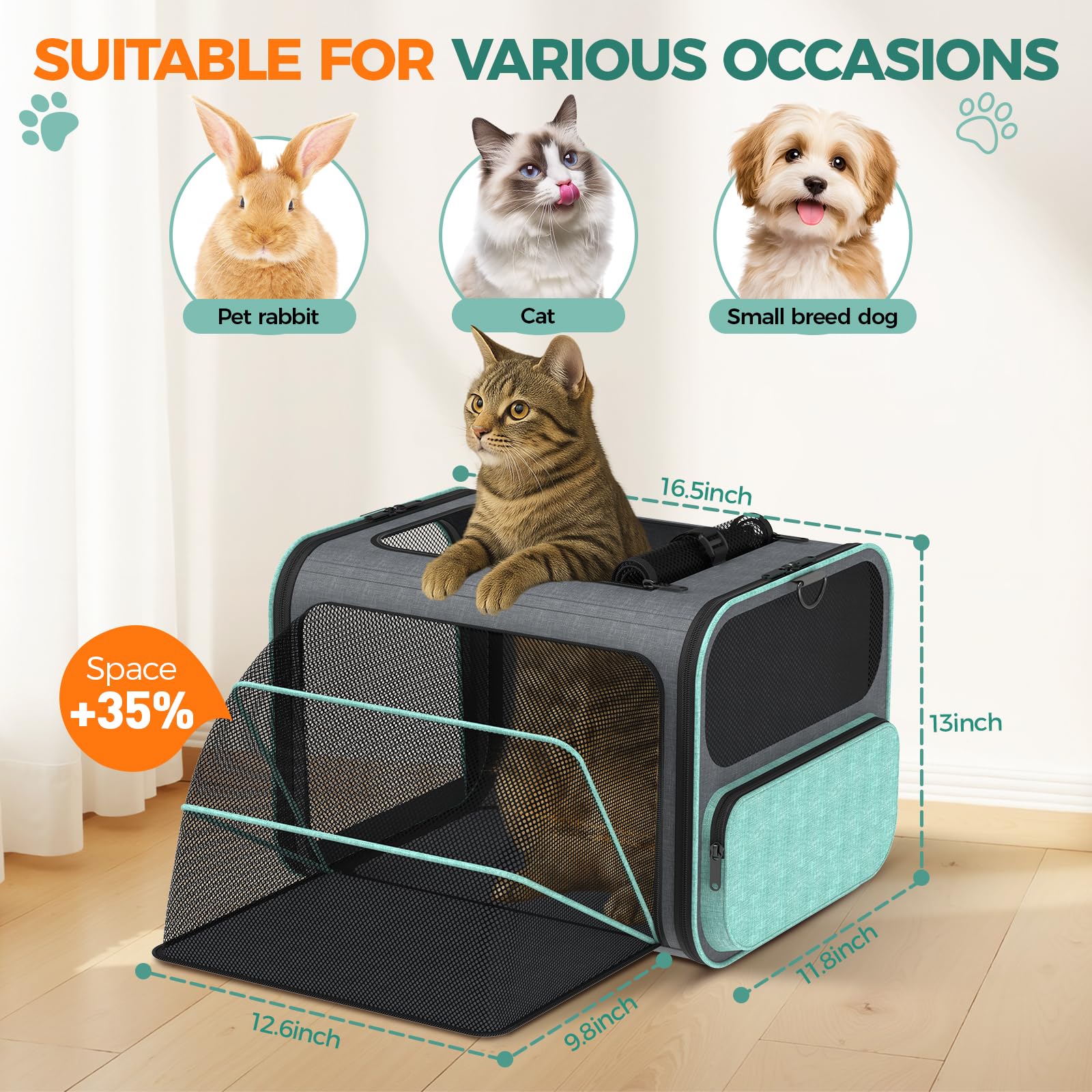 Betopet Cat Carrier for Airline Approved: Soft-Sided Cat Carrier Expandable for Small Dogs up to 15LBS - Pet Travel Bag for TSA Approved - Breathable for Airplane Camping Outdoor - image 4