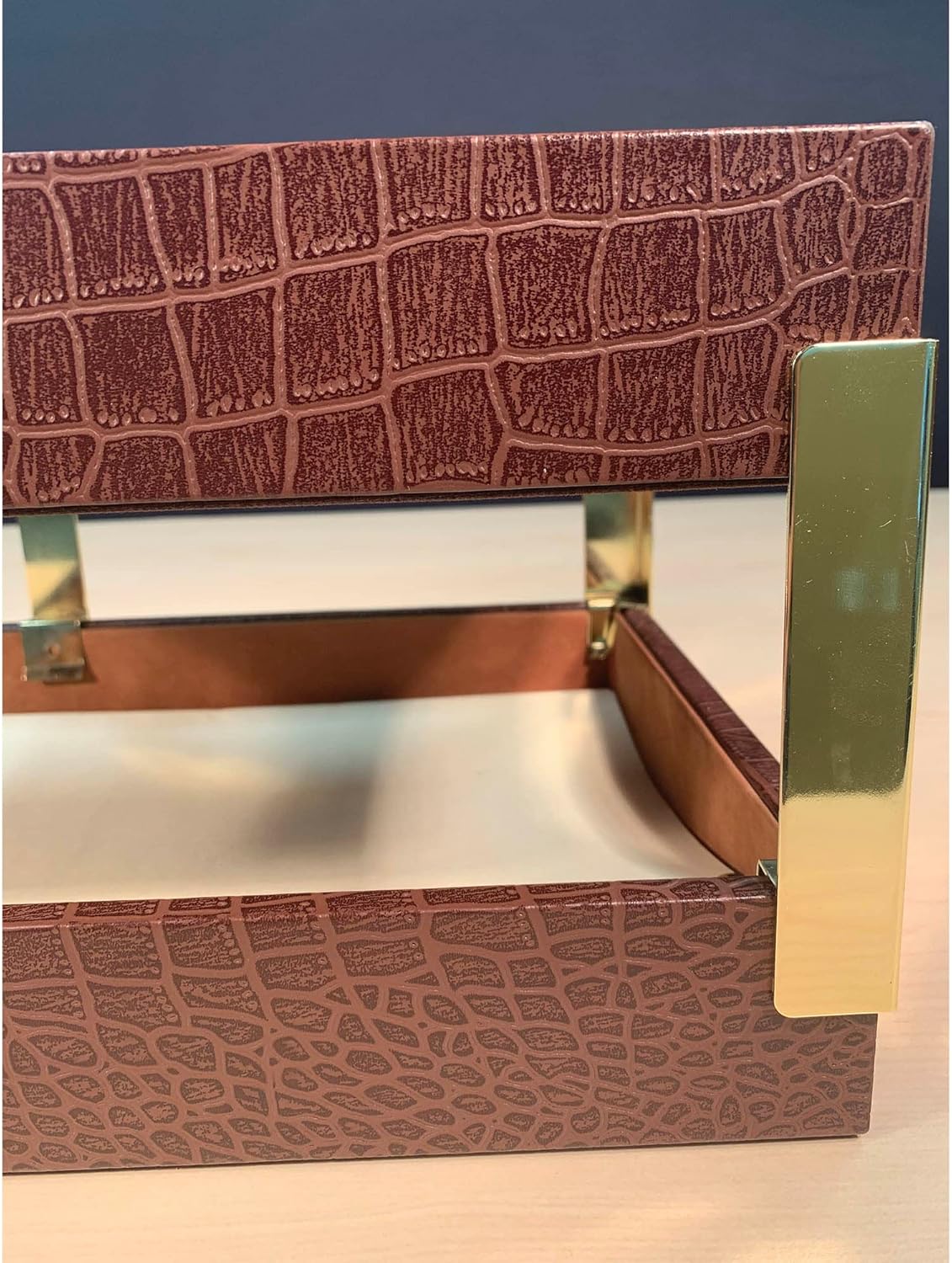 Dacasso Crocodile Embossed Leather Double Letter Trays, Brown (A2020)