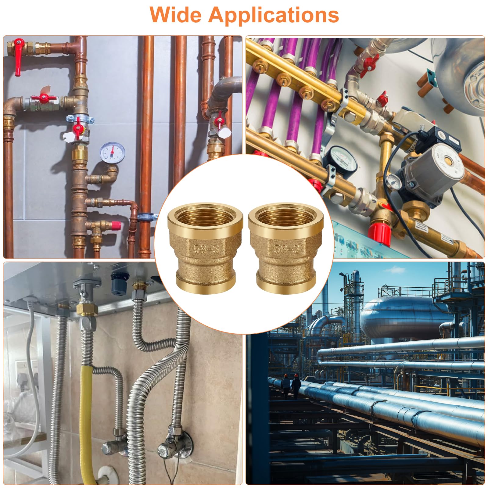 Reductor de 2 Piezas de 3/4 a 1/2 con Rosca Hembra y Cinta de Sellado de PTFE 3/4-inch to 1/2-inch Adapter para Tuberías de Agua Calefacción Agua Potable Depósitos y Conexiones de Fontanería — view 7