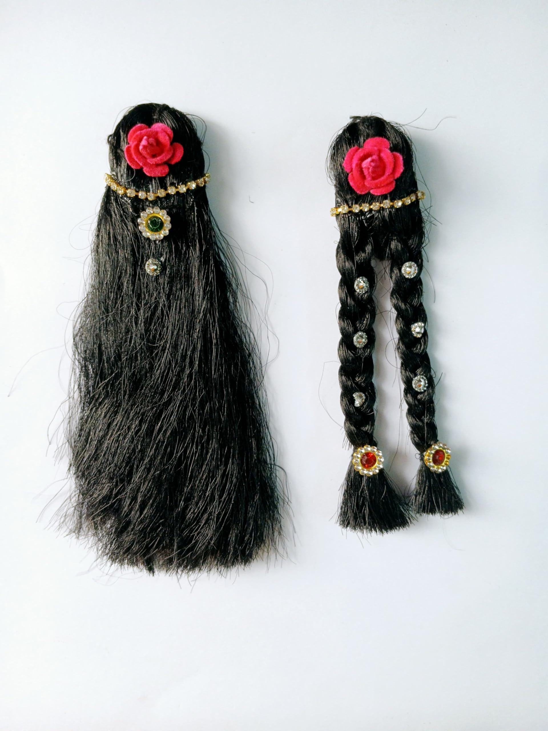 Aditya Creation Radha Krishan Hair Orignal Shinning Jugal Jodi Baal, Durga Maa,All Devi 5 Inch Size (0-2) Red