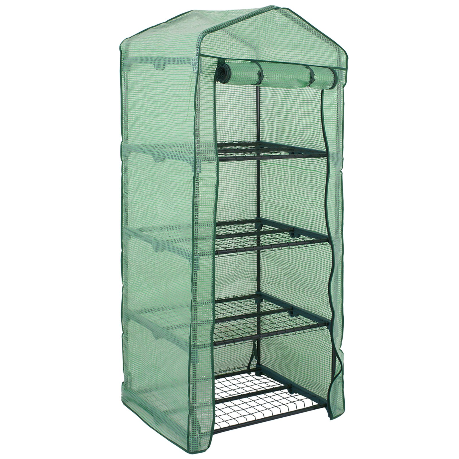 Smartxchoices 4-Tier Mini Portable Greenhouse with various potted plants on its shelves