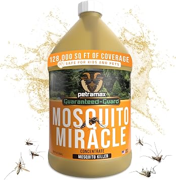 PetraMax Miracle Outdoor Mosquito Spray for Yard Pet Safe Concentrate 1 Gal Makes up to 32 Gallons - Mosquito Fogger Liquid Concentrate Tested to Kill - Fogger Machine Spray Lawn Treatment for Pests
