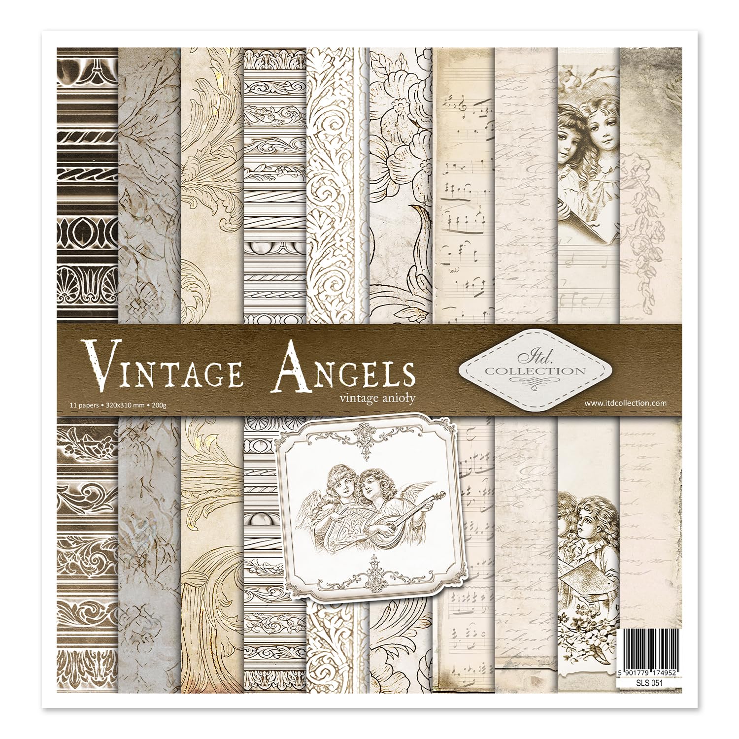 ITD Collection - Scrapbooking Package 12 x 12 inches, Scrapbooking Paper, Decorative Paper, Decoupage, Card Making, Paper Size - 310 x 320 mm (Vintage Angels, SLS051)