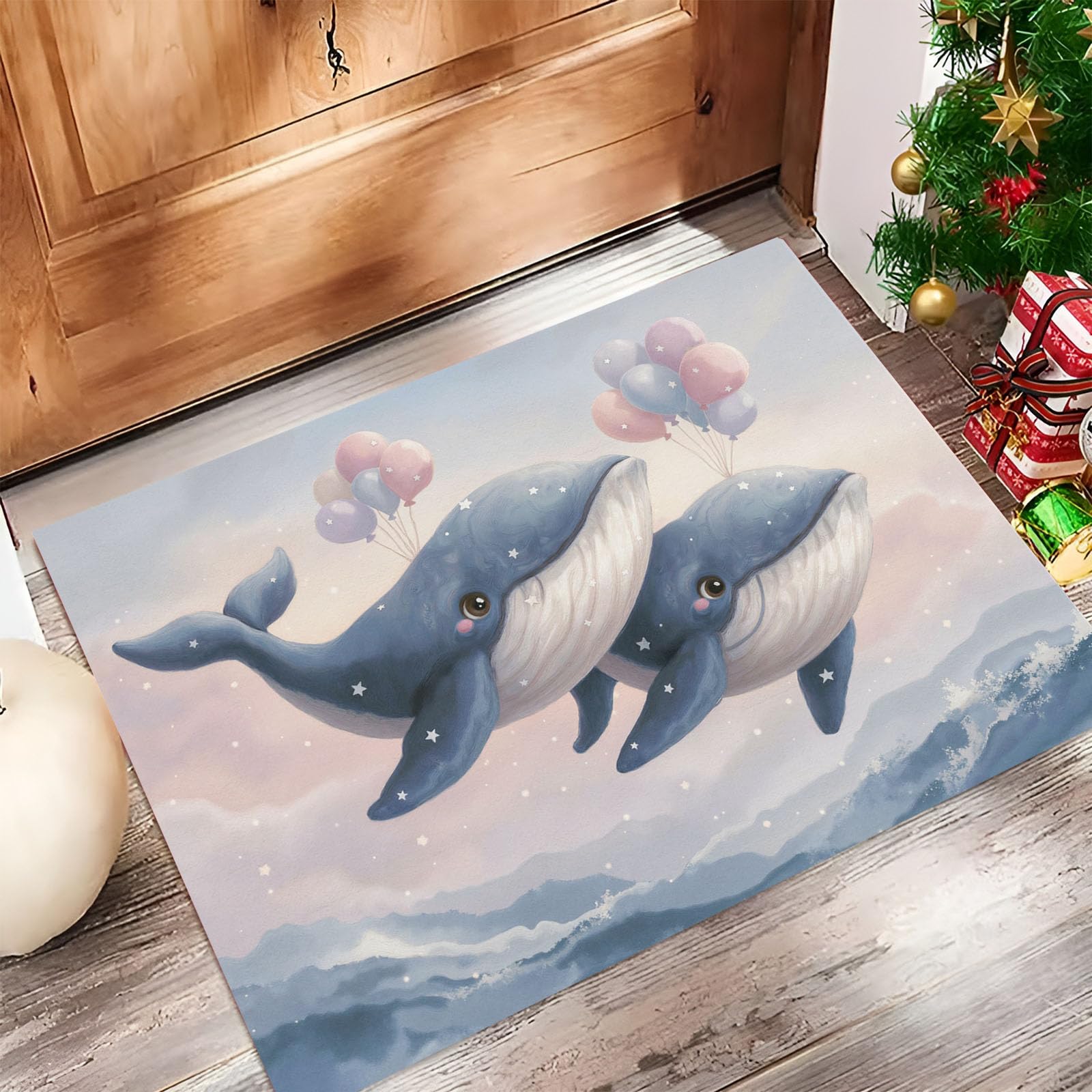 Paillasson extérieur pour patio et entrée tapis bleu baleine 60x90 cm
