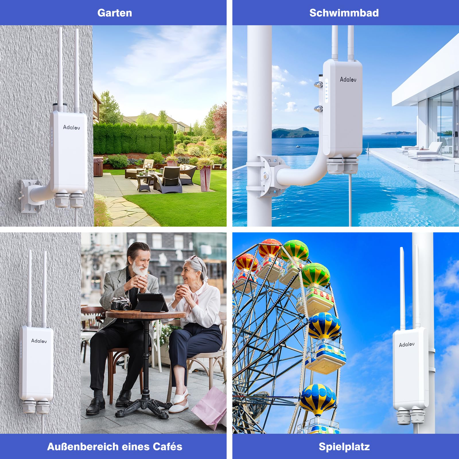 AdaLov Gigabit Outdoor WLAN Access Point 1200 Mbit/s Dualband 2,4/5,8 GHz IP66 wasserdicht 48V PoE