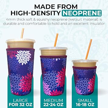 Iced Coffee Sleeve, Insulated Neoprene Cup Sleeve, Fits a 32 Oz. Coffee Cup, Washable and Reusable, Iced Coffee Accessories, Large Abstract Paisley