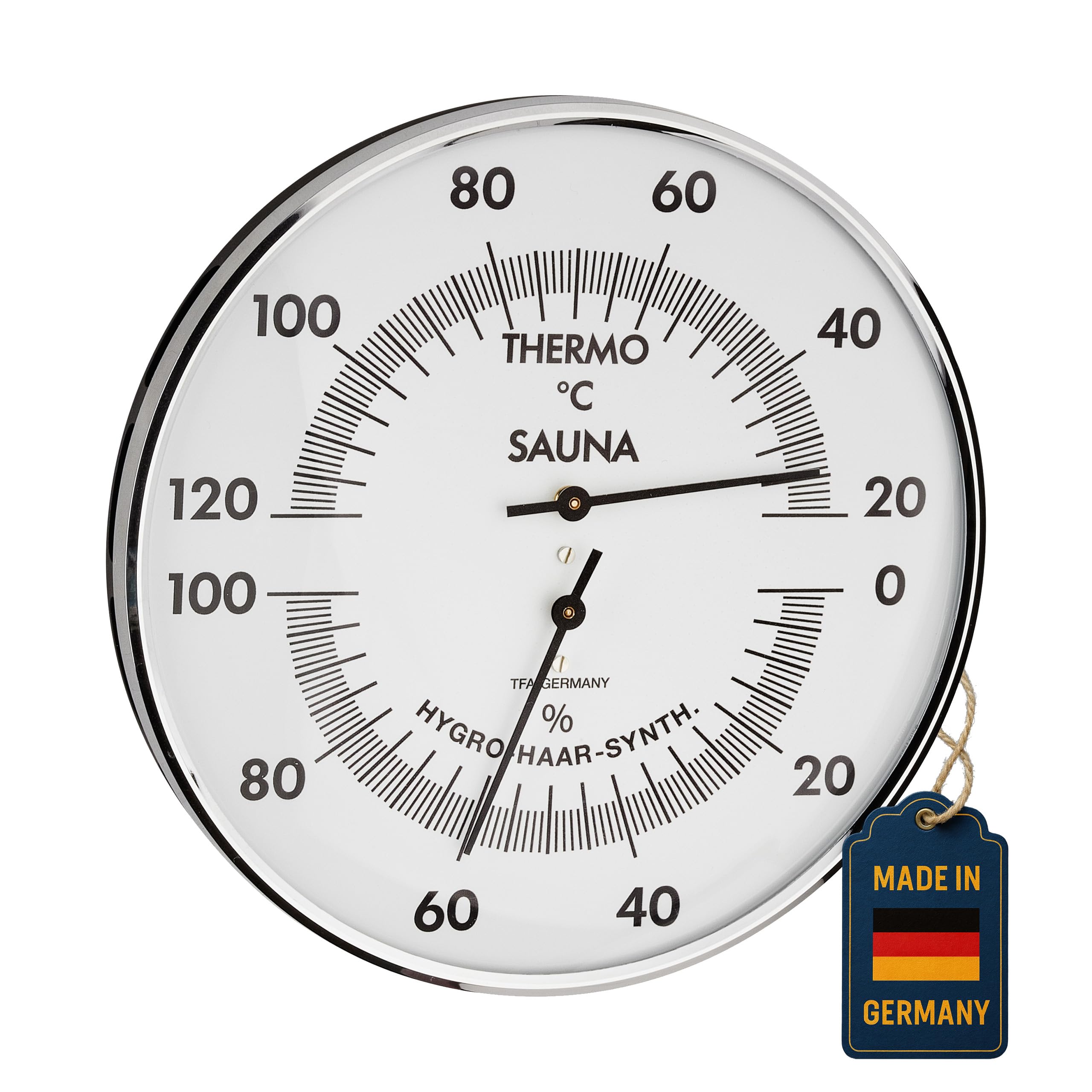 TFA Dostmann Analoges Sauna-Thermo-Hygrometer, 40.1032, Messung der Temperatur/Luftfeuchtigkeit, präzises Haar-Synthetik-Werk, Weiß