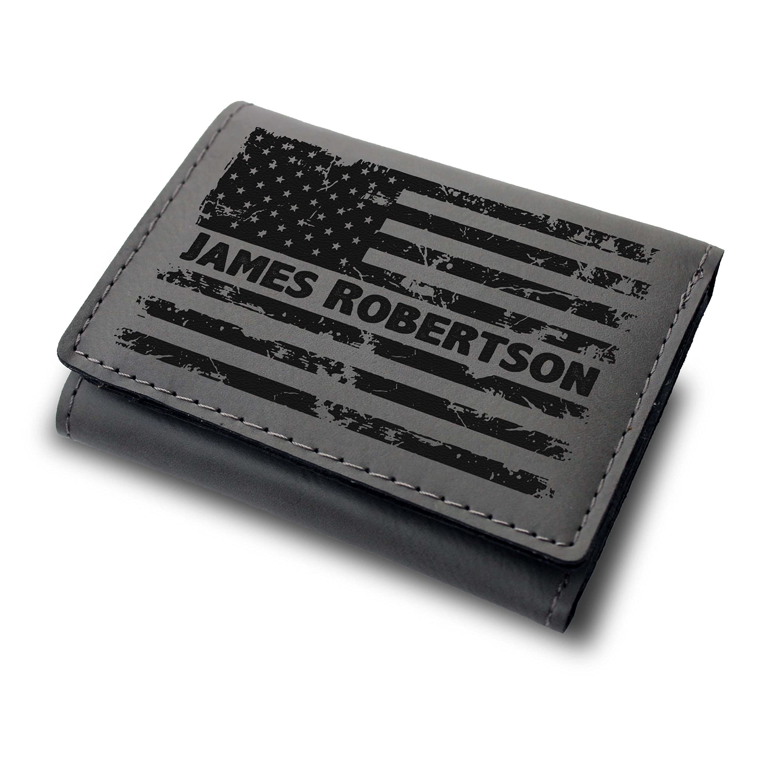 MYETCHEY American Flag Wallet, Personalized Leather Wallet for Men, Valentines Day Gifts for Him, Personalized Wallet, Tri-Fold Wallet, Mens Wallet,
