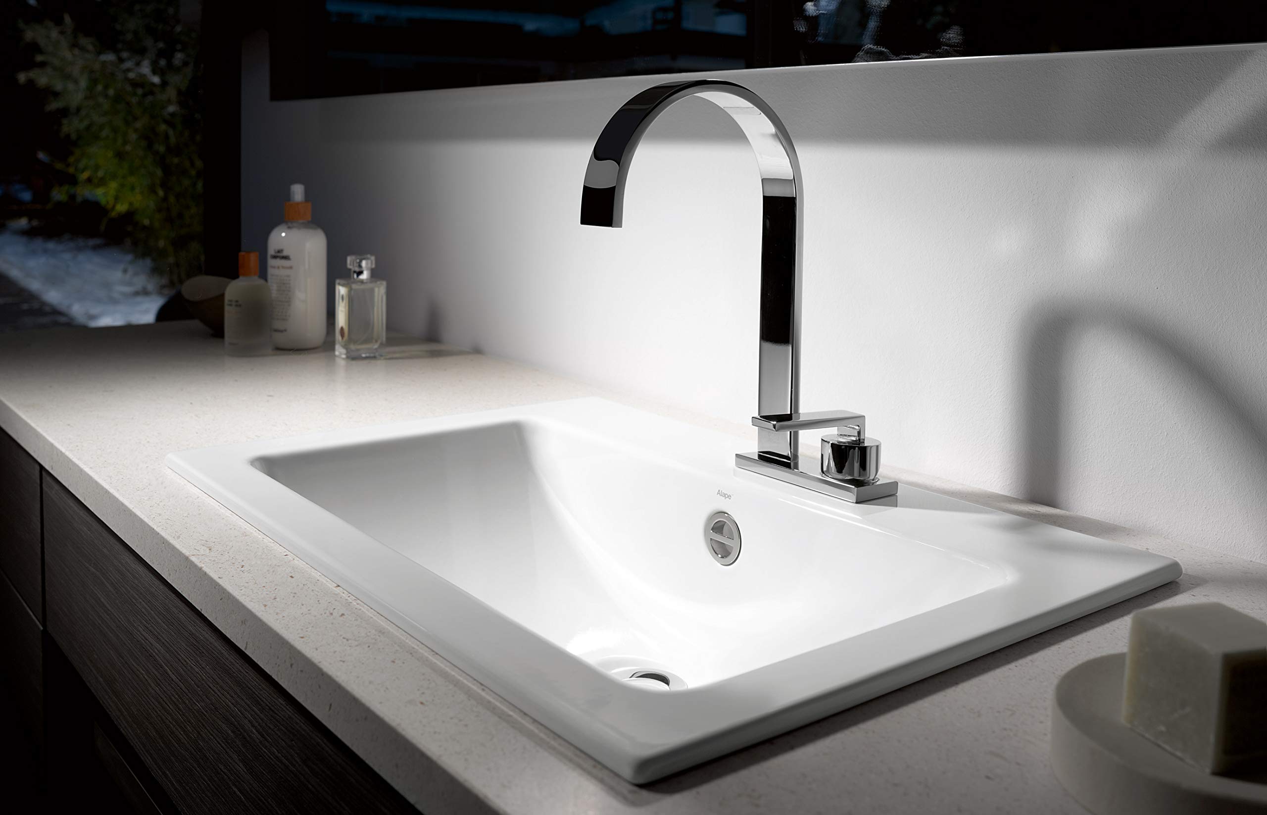 Alape˘ EB.R585H Einbaubecken, Waschbecken für den Einbau von oben, aus glasiertem Stahl in weiß mit antibakterieller Oberfläche, rechteckig 58,5 x 14,3 x 40,5 cm, mit Hahnloch, mit Überlauf