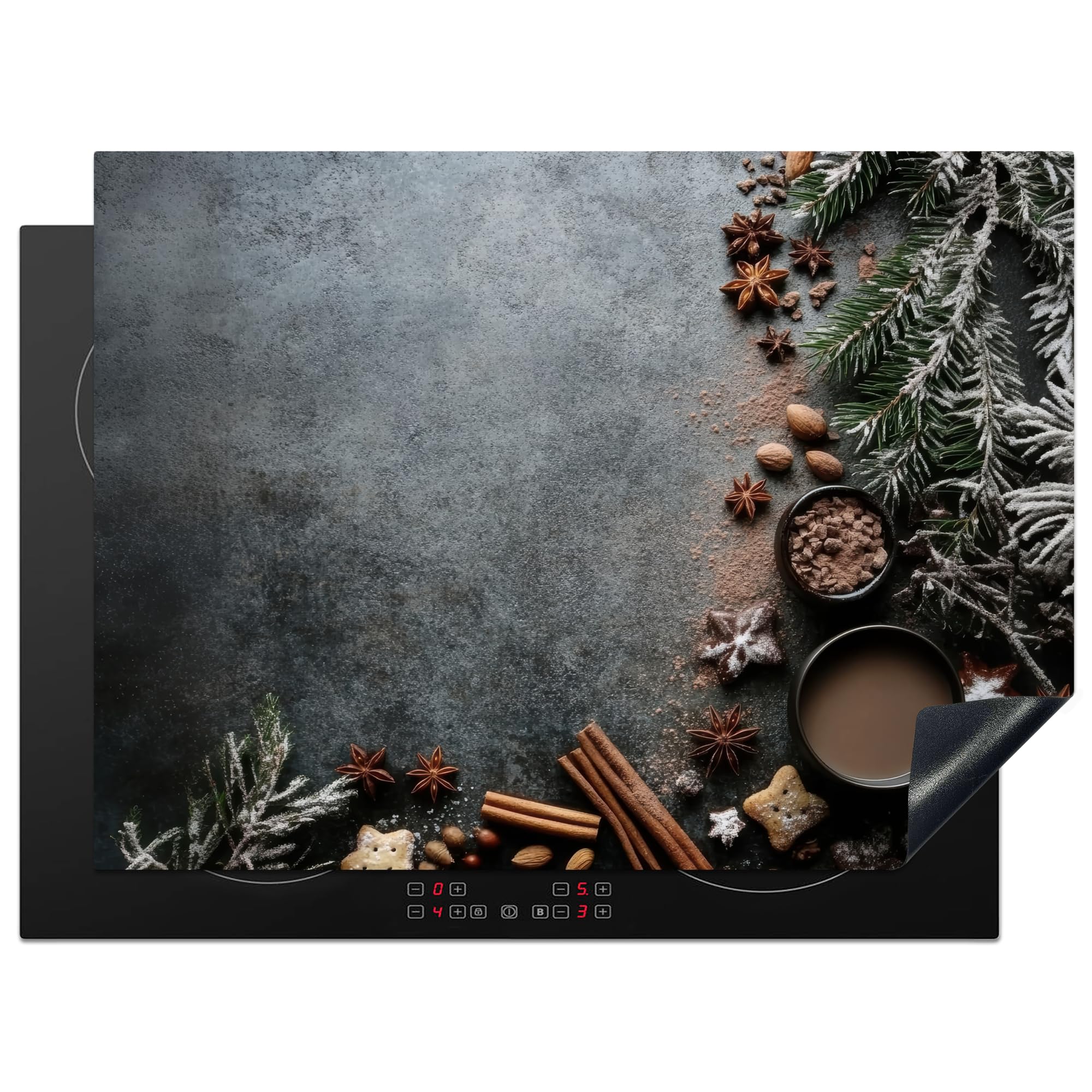 KitchenYeah© Induction Hob Cover Protector Mat 20.5"x28" / 71x52 cm Kitchen Universal Ceramic Covers for Electric Cookers Vinyl Winter - Herbs - Snow - Chocolate — image 1