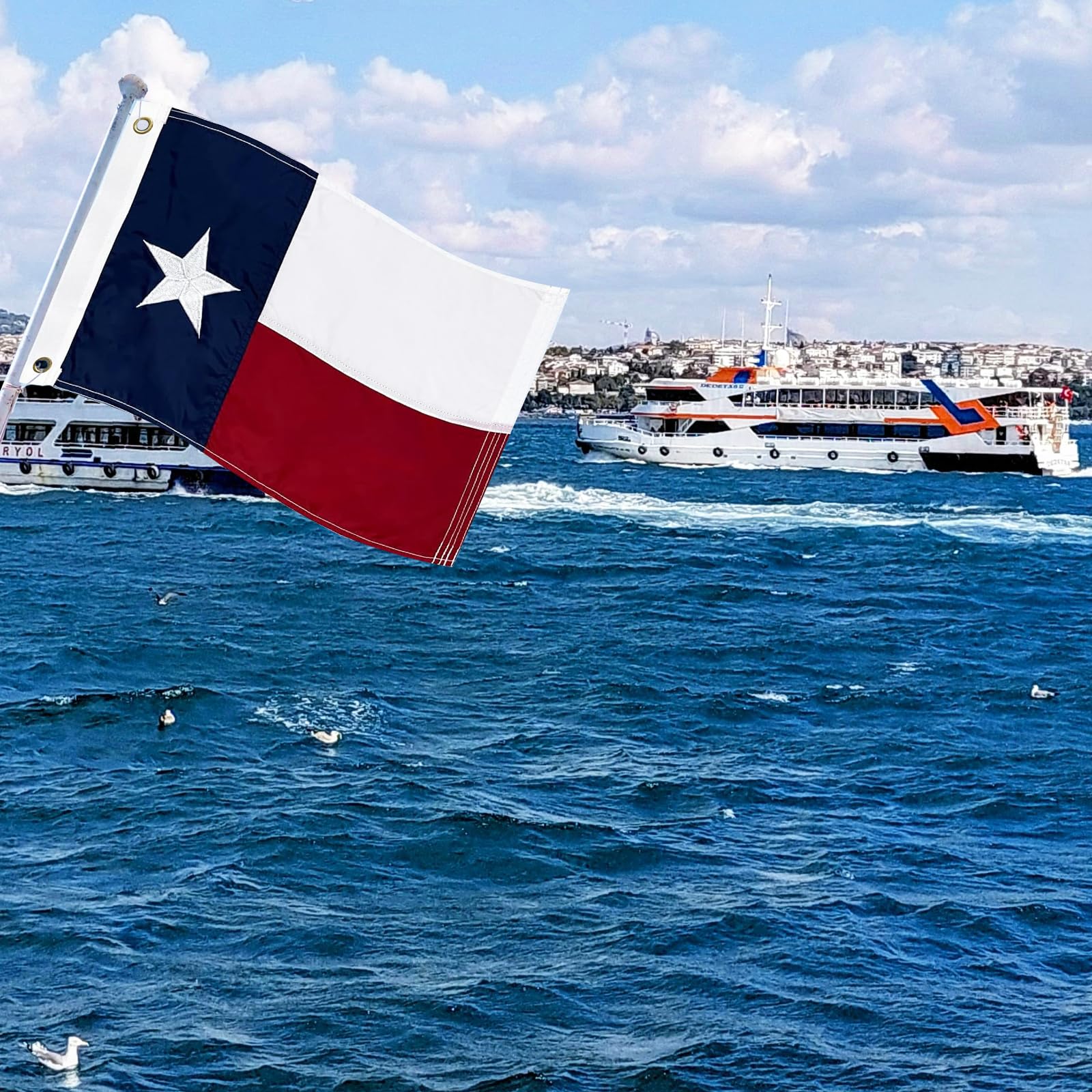 Bandiera In Poliestere Trade Winds Bandiera Auto Texas 12x18 Pollici, Bifacciale, In Poliestere - Nuova Con Etichette Parafango Anteriore Xmax 250 - Foto 10