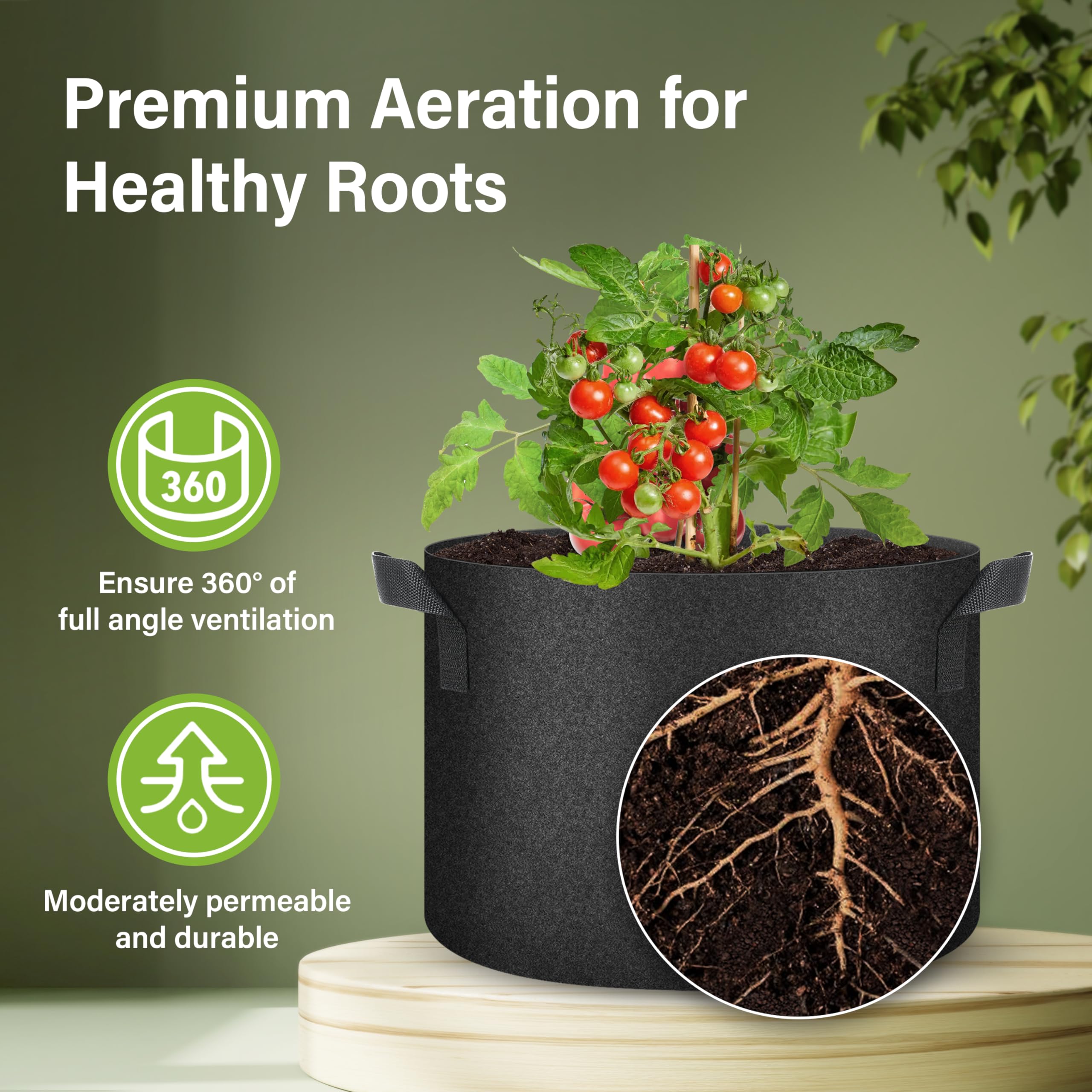 Heal Smart Pflanzbeutel 10 Stück – Vliesstoff, Mit Griffen, Für Tomaten, Gemüse & Kräuter