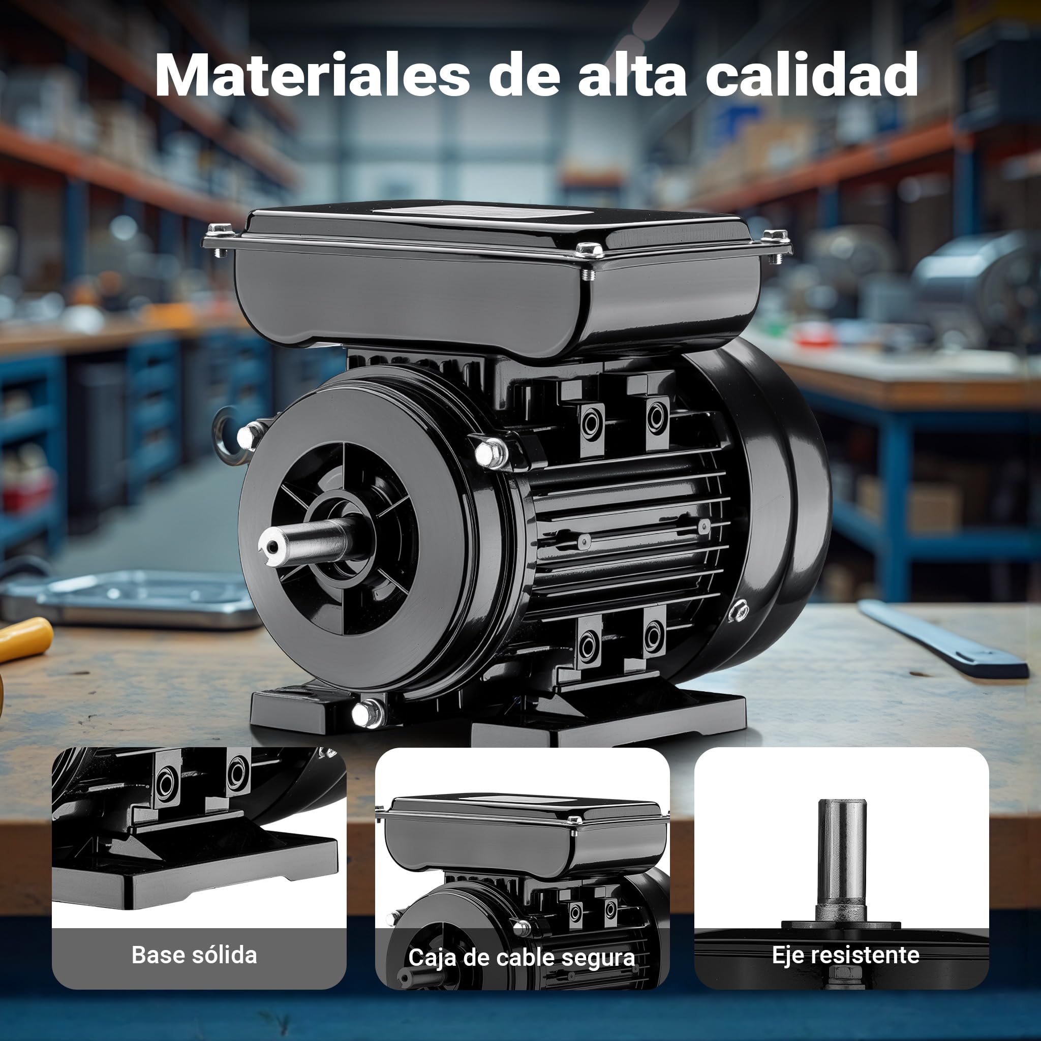 Wiltec Motor eléctrico monofásico 1,5 kW 2 CV diseño compacto, robusta carcasa de aluminio, motor de 1450 rpm para uso doméstico, industrial y agrícola, uso versátil