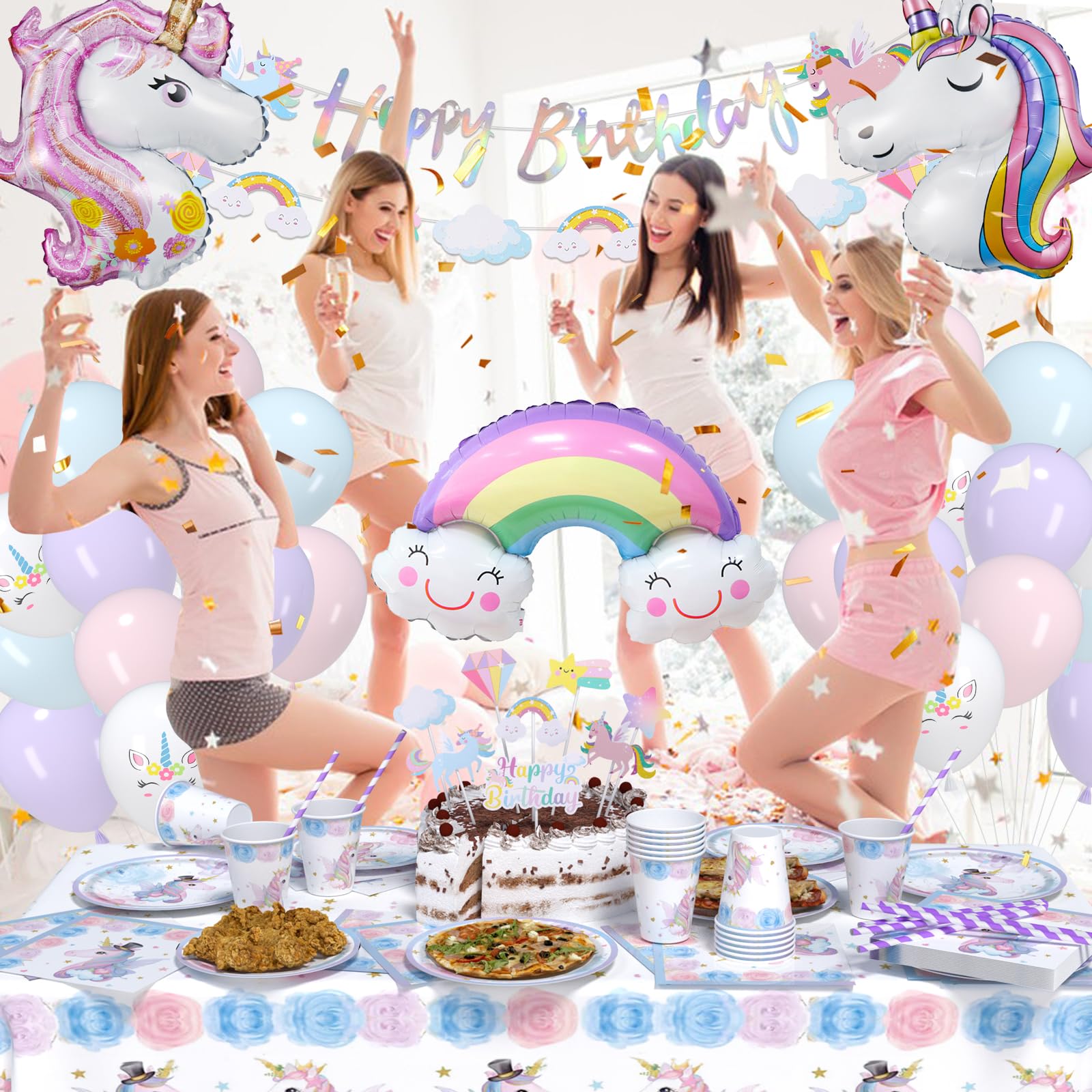 119 pezzi set di stoviglie per feste unicorno, set di piatti di carta con palloncini per feste di compleanno per bambini, decorazione per piatti di carta per feste di compleanno