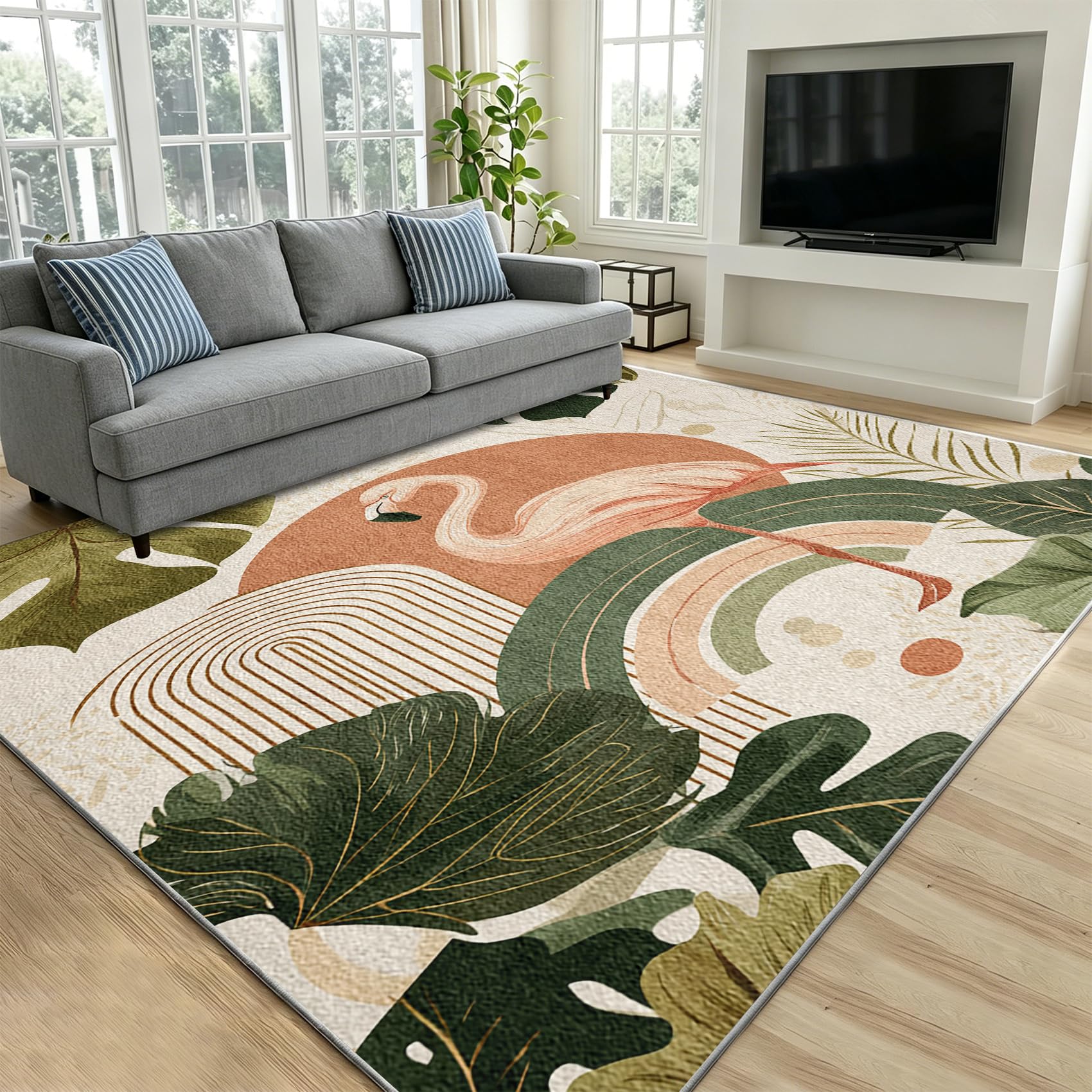 Flamingo Teppich Wohnzimmer 120x170, Böhmischer Geometrische Teppiche Waschbarer & Rutschfester Weicher Kurzflor für Schlafzimmer, Küchenteppich Deko S5y&13
