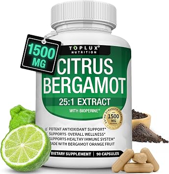 Citrus Bergamot Supplement 1500mg - 251 Bergamot Extract to Support Overall Health, Immune System, Potent Antioxidant High Absorption Natural Vegan Non-GMO for Men Women, 90 Capsules