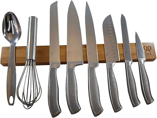 Soporte para cuchillos de madera de bambú, ecológica, 17pulgadas en caja de regalo. Marca Premium Presents.