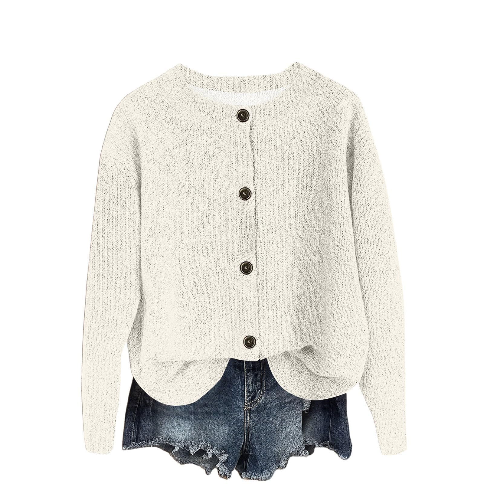 Cardigan Sweaters for Women Long Sleeve Crewneck Button Down Sweater Coat Knit Open Front Cardigan Outerwear