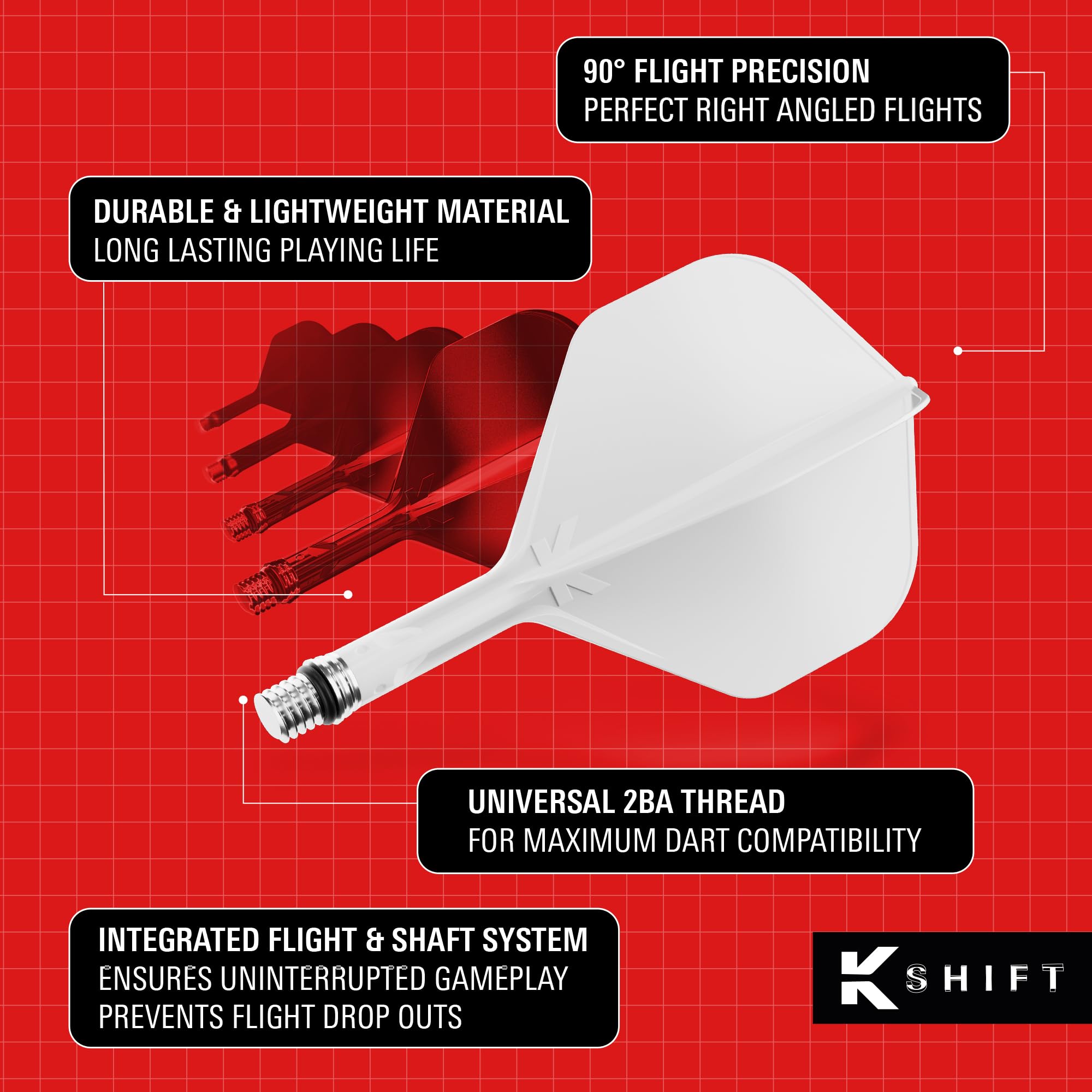 Target Darts K-Shift N. 2 Integrato Voli e Alberi | K Shift N. 2 Volo e Albero Sistema, Bianco/Trasparente/Nero – K-Flex Corto/Intermedio/Medio Shift Girevole Base, Professionali Freccette Accessori - 5