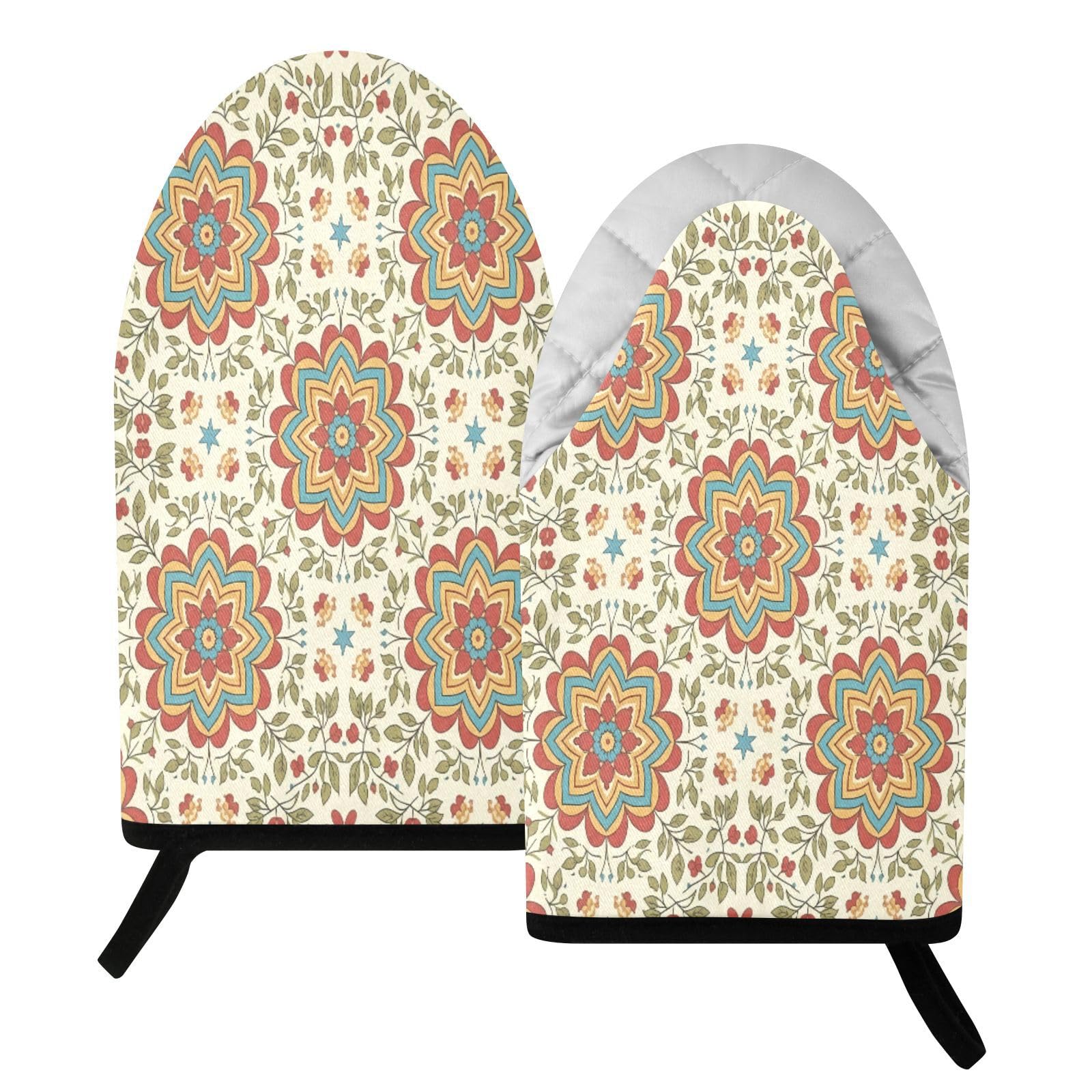 BURSTDDY Mandala Oven Mitt,Heat Resistant Kitchen Mitts for Cooking