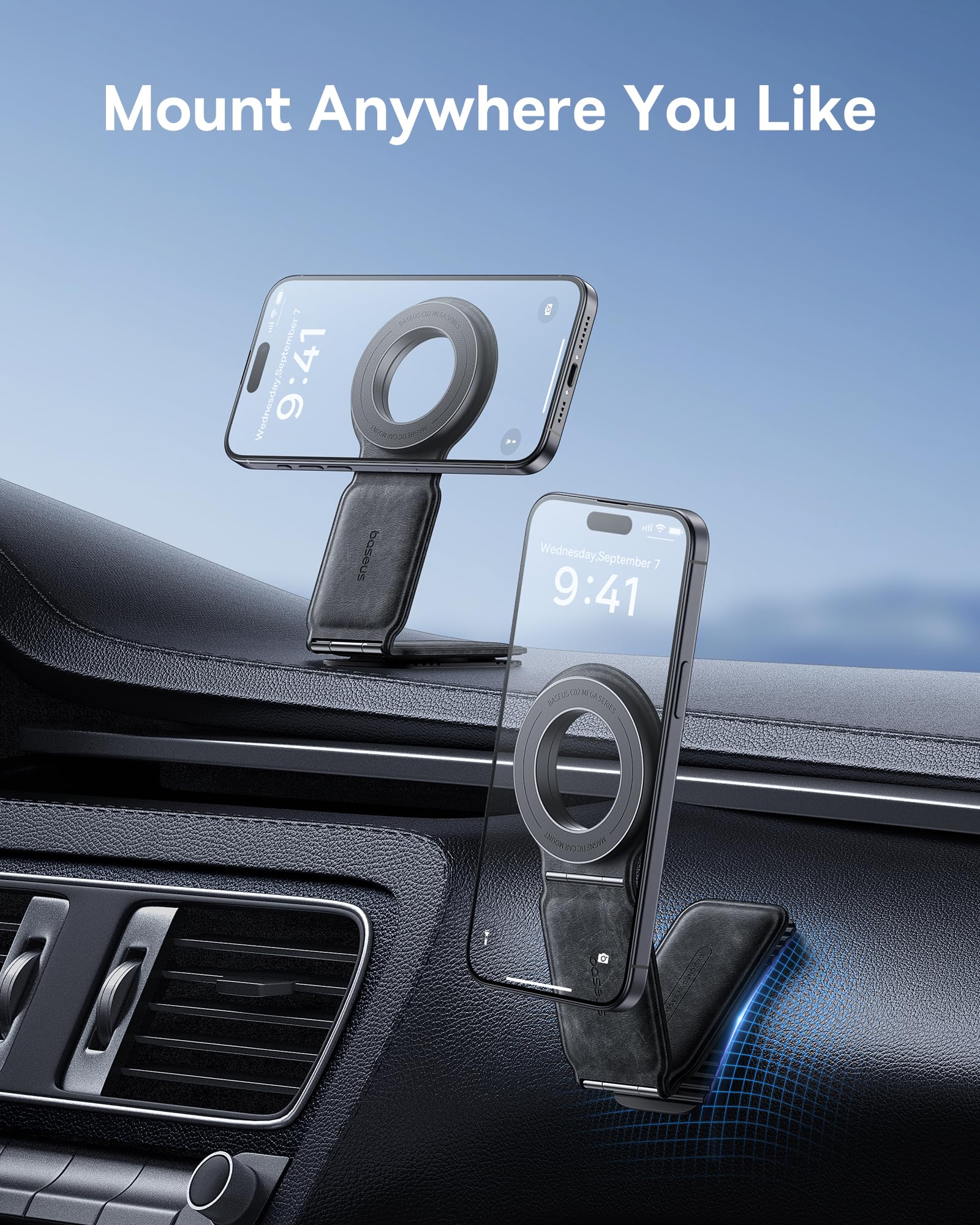 Baseus C02 Mega Supporto magnetico per telefono auto 【Supporto per telefono da auto girevole a 360°, supporto per telefono da auto unico per iPhone 15 Pro Max, ecc