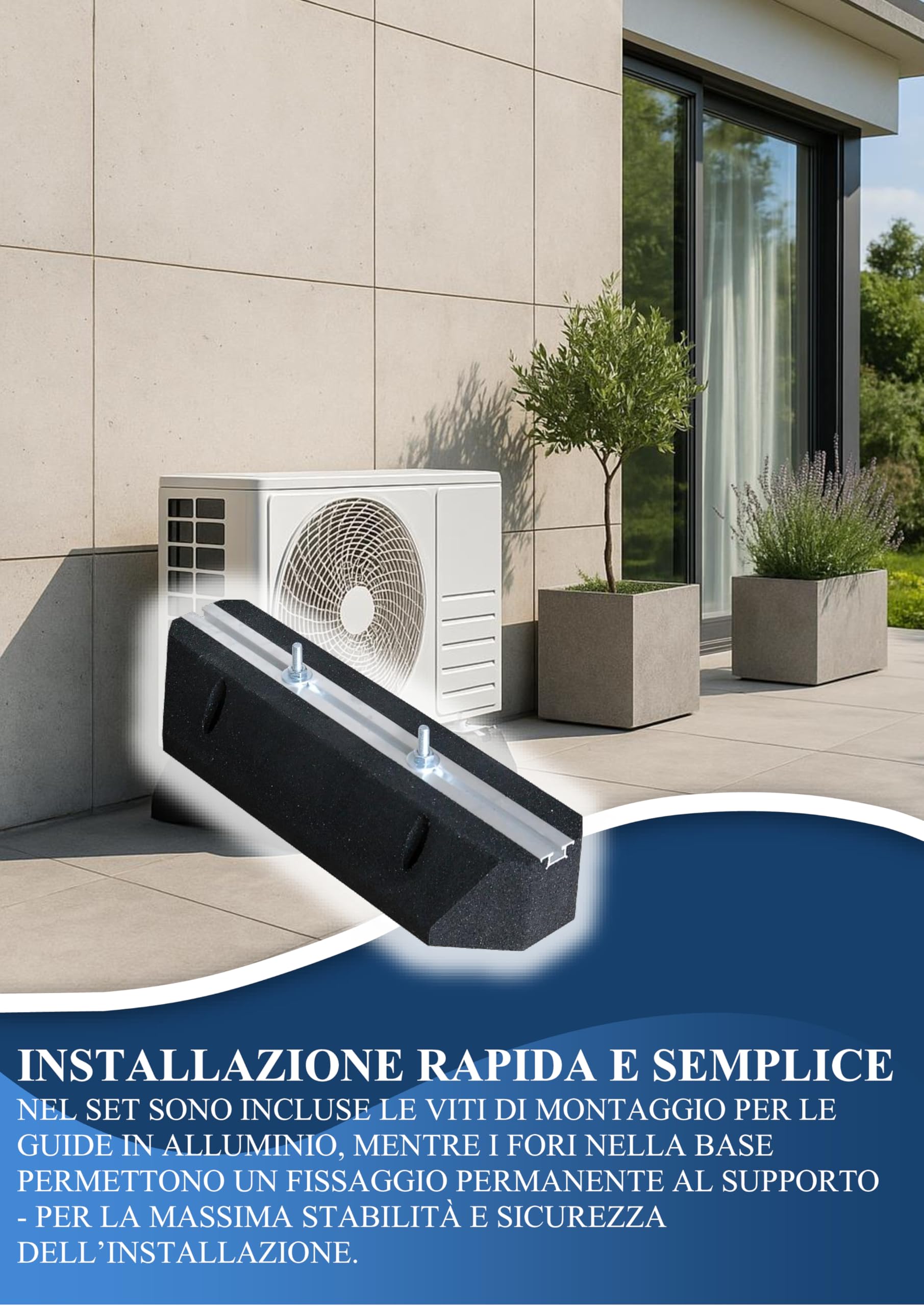 Black panda - Base in gomma da 40 cm con fissaggio – Blocco antivibrazione per pompe di calore, condizionatori d'aria e refrigerazione, portata 200 kg – Resistente ai raggi UV e alle intemperie, viti