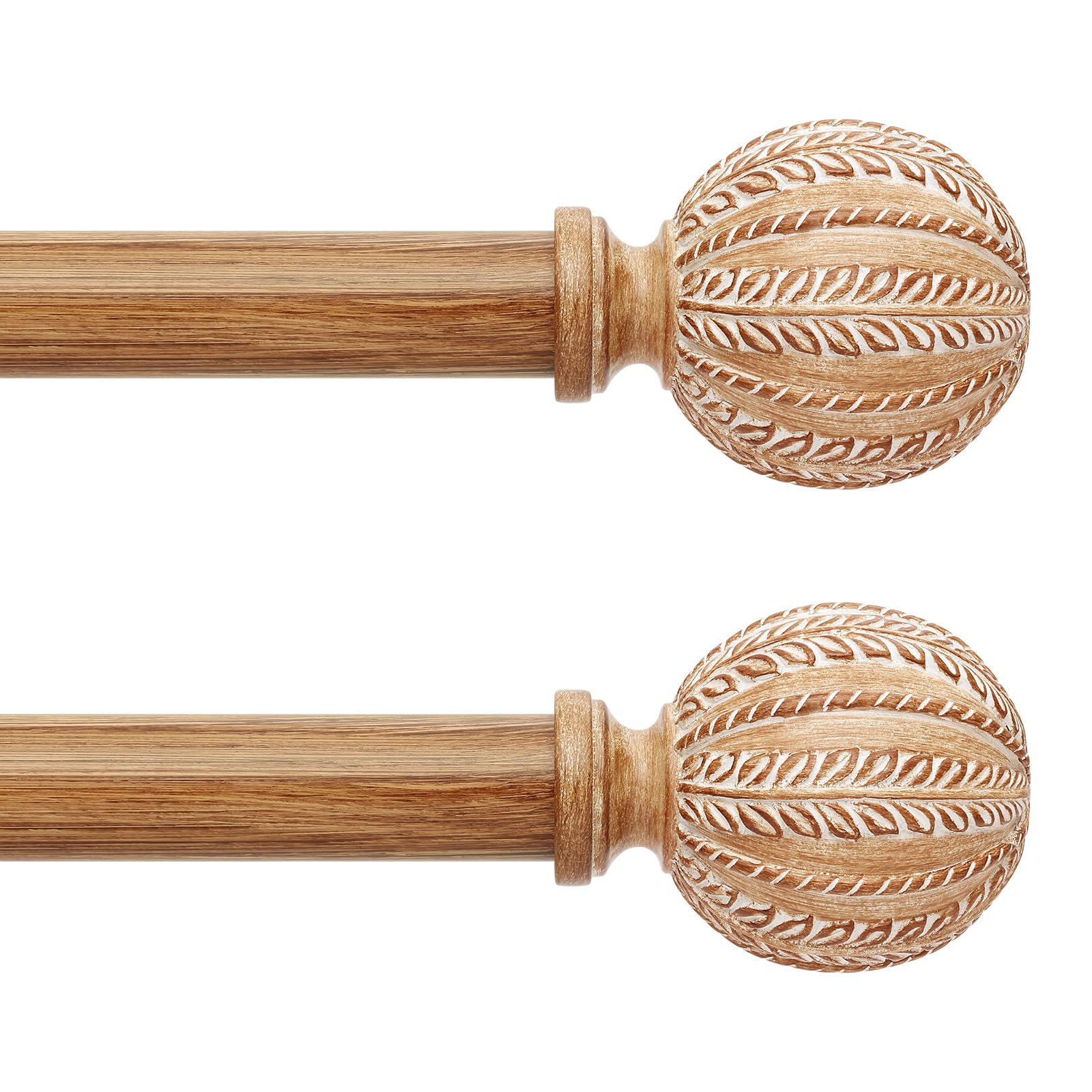 Confezione da 2 aste per tende in legno per finestre da 122 a 213 cm, diametro 2,5 cm, regolabili, rustiche, resistenti, stile bohémien, con venature del legno, dimensioni: 76-223 cm
