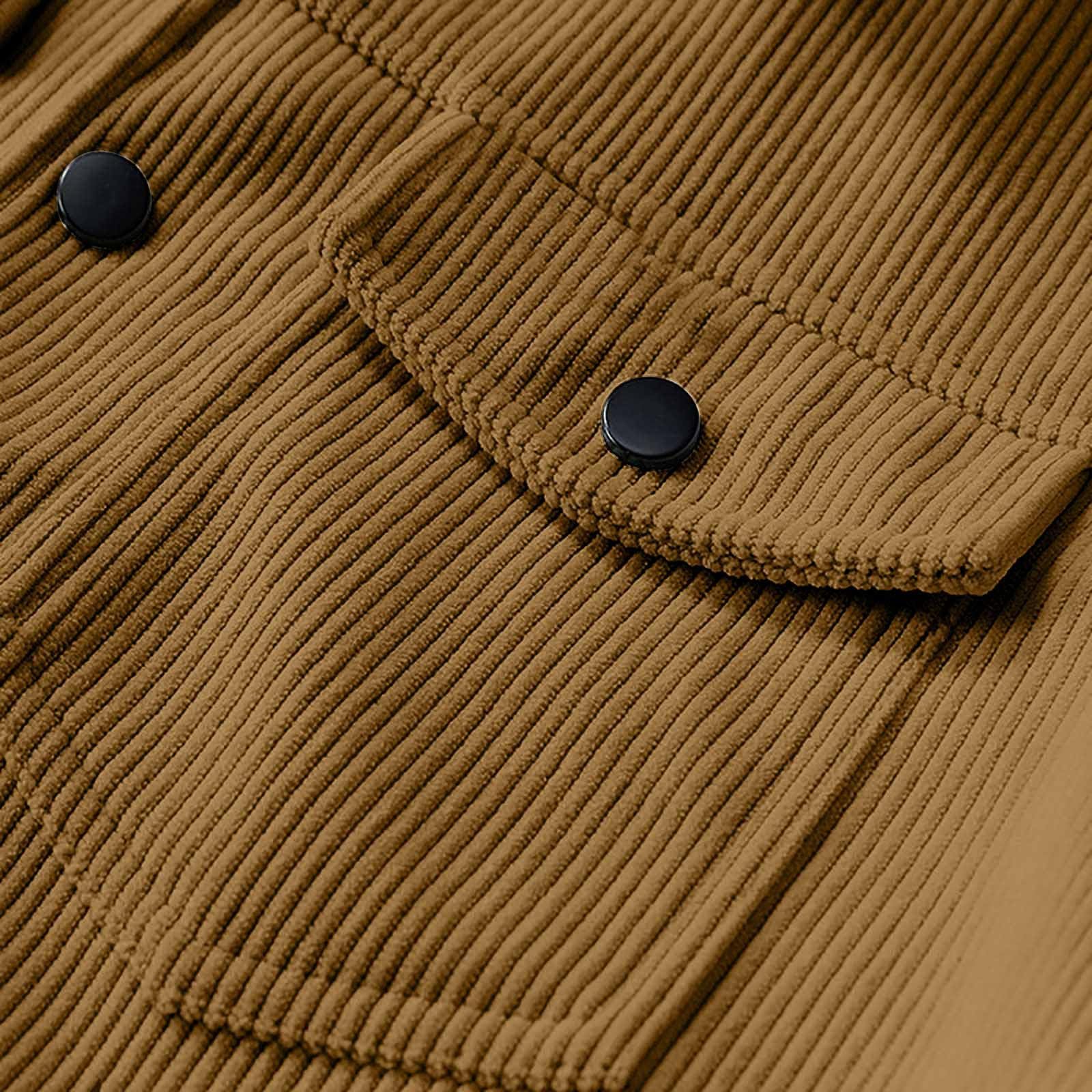Giacca da uomo in velluto a coste con bottoni, a maniche lunghe, casual, leggero, da lavoro, termica, alla moda, retrò, con risvolto per l'inverno e l'autunno