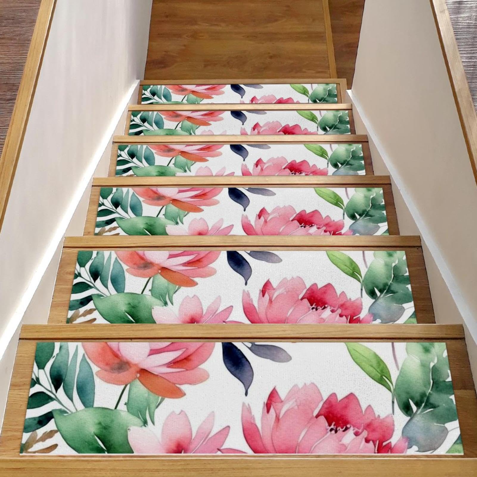 Evita caídas en escaleras con alfombras de flores antideslizantes para madera