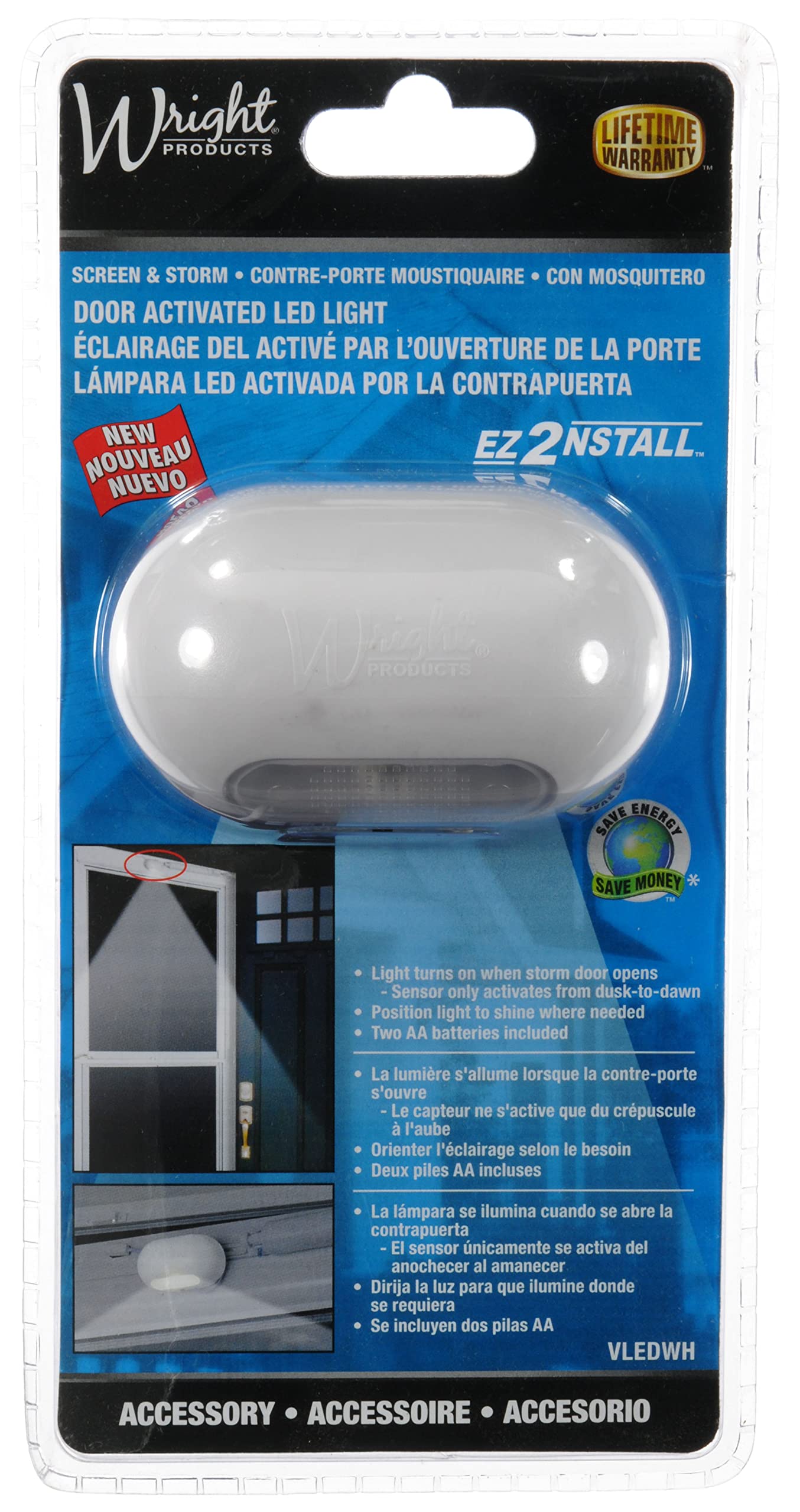 Wright Products - LED Storm Door Light, White - Motion Activated