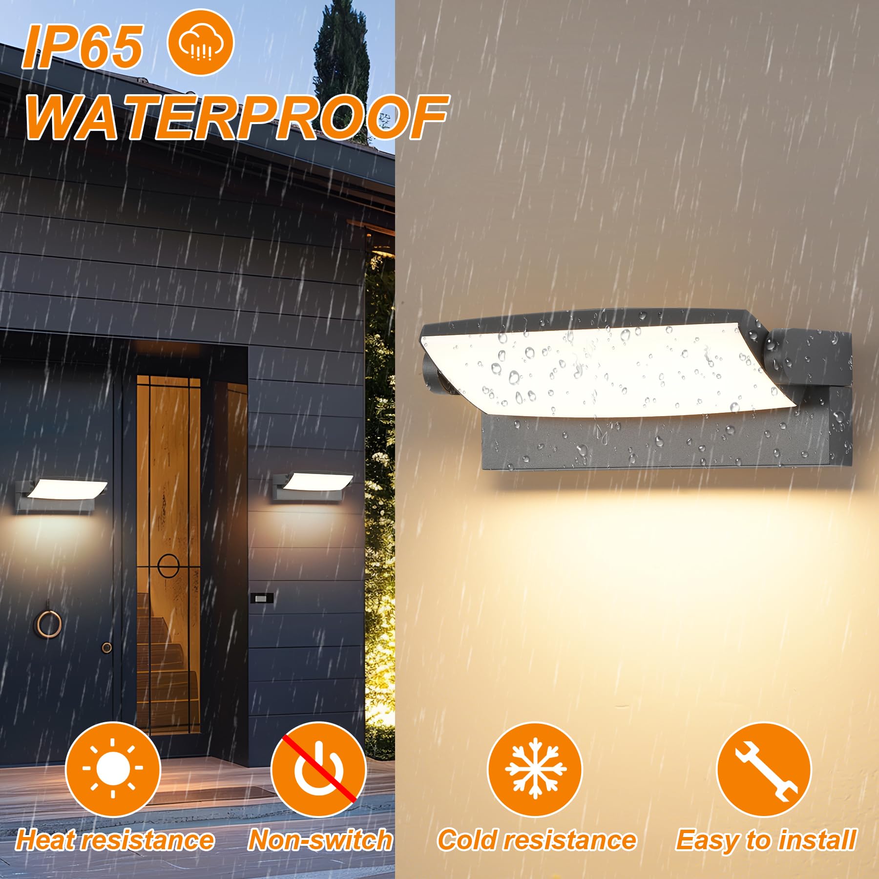 SANSHI Applique da esterno 30W con Pannello LED 350°regolabile,Grigio Scuro | 3000K/4000K/6500K luci da esterno,applique Impermeabile IP65,Lampada da parete esterno Per giardino terrazzo balcone