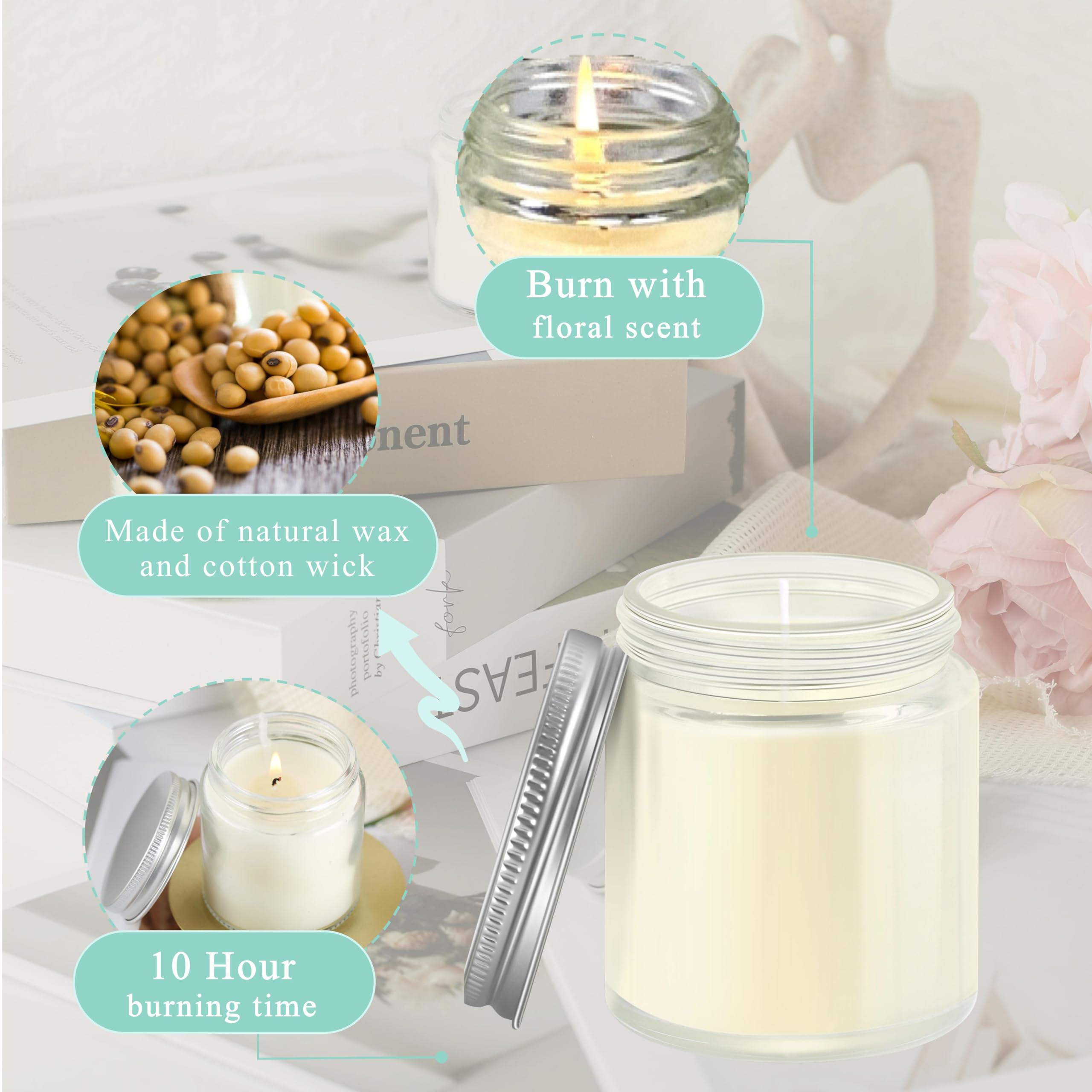 ACITHGL 24 velas pequeñas en tarro Mason de 4 onzas, velas perfumadas pequeñas para aromaterapia, recuerdos ideales para bodas, fiestas de cumpleaños (plata, 24)