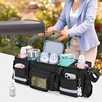 GRAOSO Parent Console Stroller Organizer Compatible with WONDERFOLD W4, with Four Insulated Cup Holders, a Removable Cooler Bag, Special Board Design Make It Not Easy Collapse and Tilting, Black