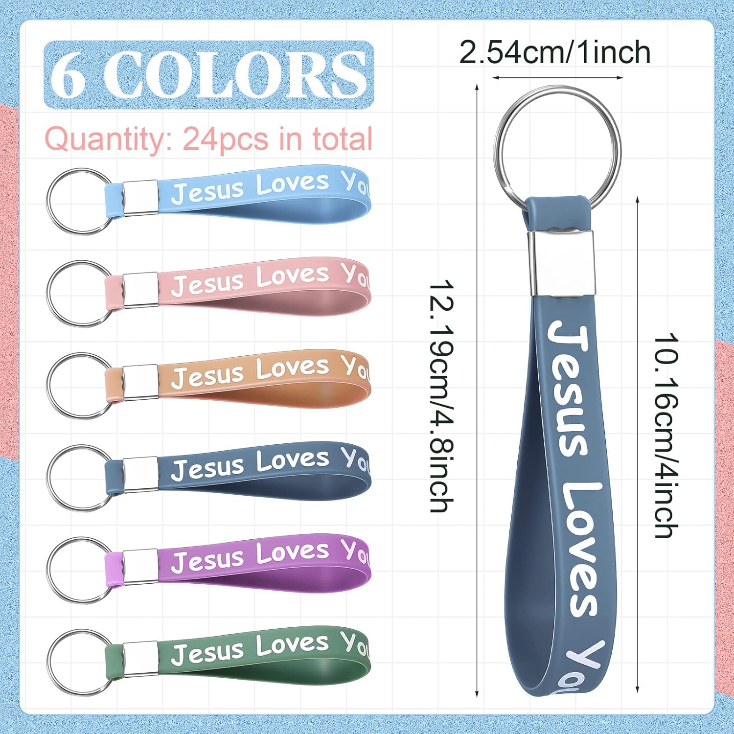 Yinkin 24 Pcs Jesus Loves You Silicone Keychains Christian Religious Gifts Bulk Inspirational Keychain for Women Men Church Christian Gift Supplies - Image 2