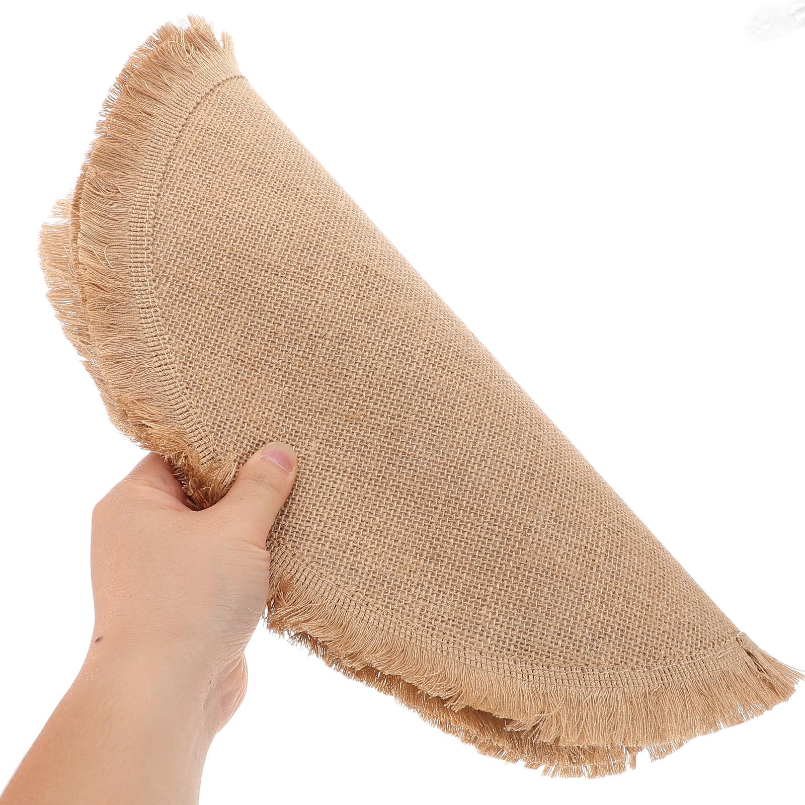 Ciieeo Tovagliette Rotonde in Iuta Intrecciata 8 Pezzi con Bordo in Pizzo, Sottoposate Rettangolari 37x40 Cm, Resistenti e Decorative per Cucina e Feste Stile Rustico