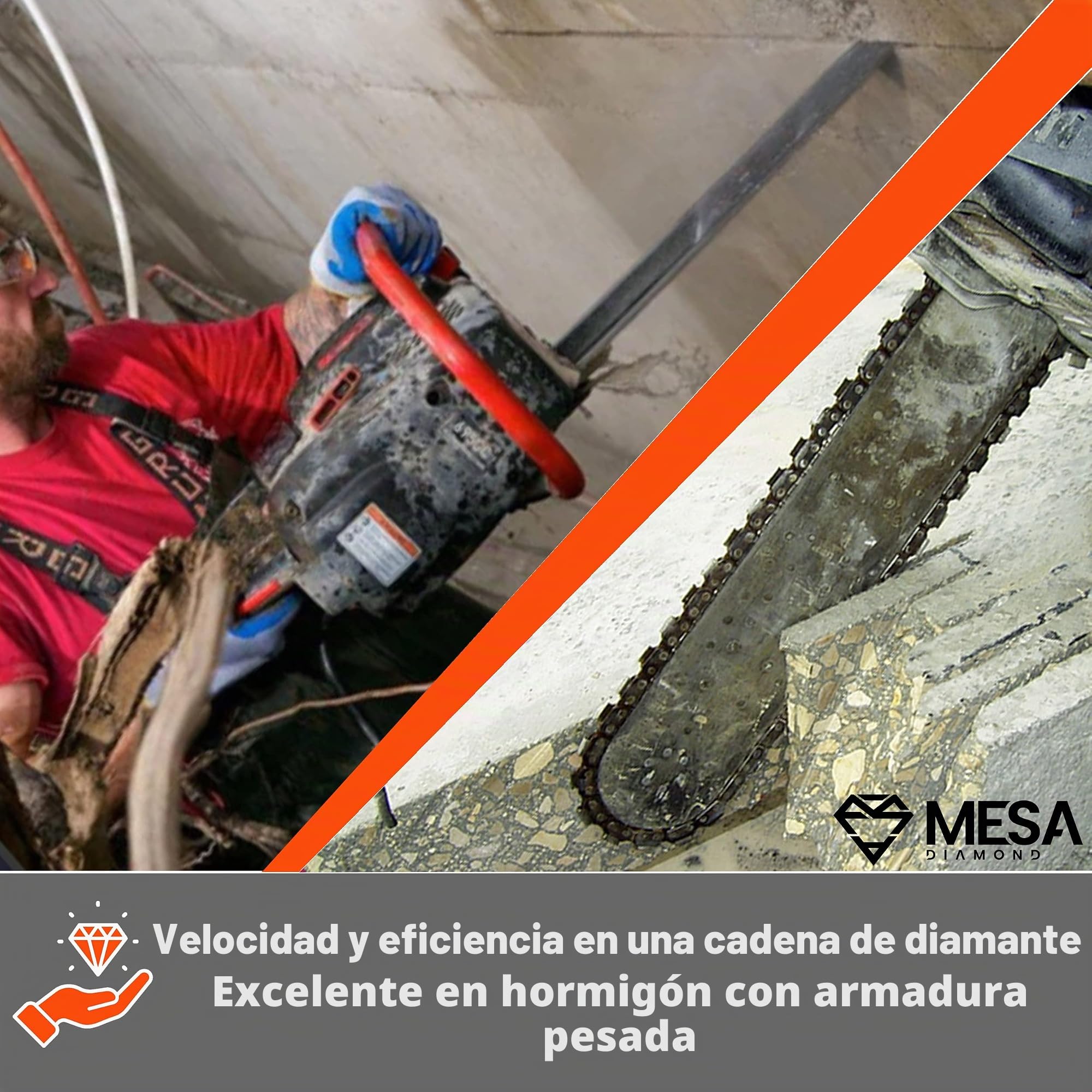 Cadena de motosierra de hormigón de 15/16 pulgadas, paso de 7/16 pulgadas, cadena de diamante para cortar hormigón, se adapta a ICS, motosierras hidráulicas Husqvarna, diamante de mesa