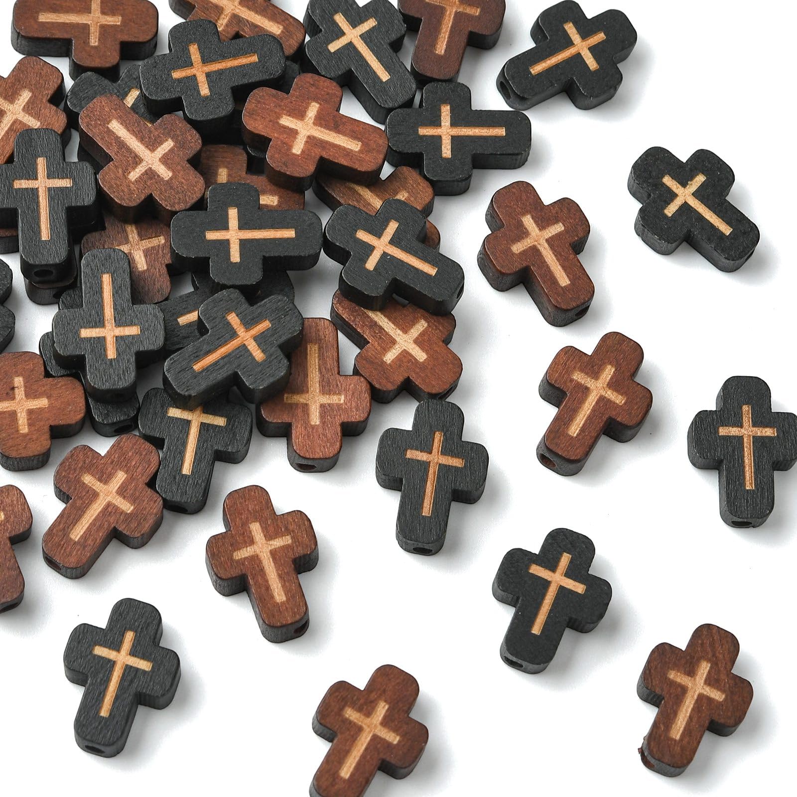 UR URLIFEHALL 40 Pcs 2 Styles Natural Wood Cross Beads Easter Crucifix Beads for Necklace Bracelet Keychain Jewellery Making DIY Crafts
