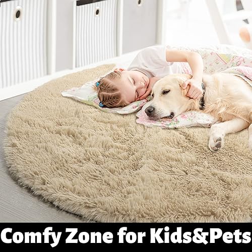 Miniatura 2 de Alfombra redonda esponjosa de pelo largo para dormitorio, 5 x 5 pies, alfombra afelpada mullida para decoración de habitación de niños,