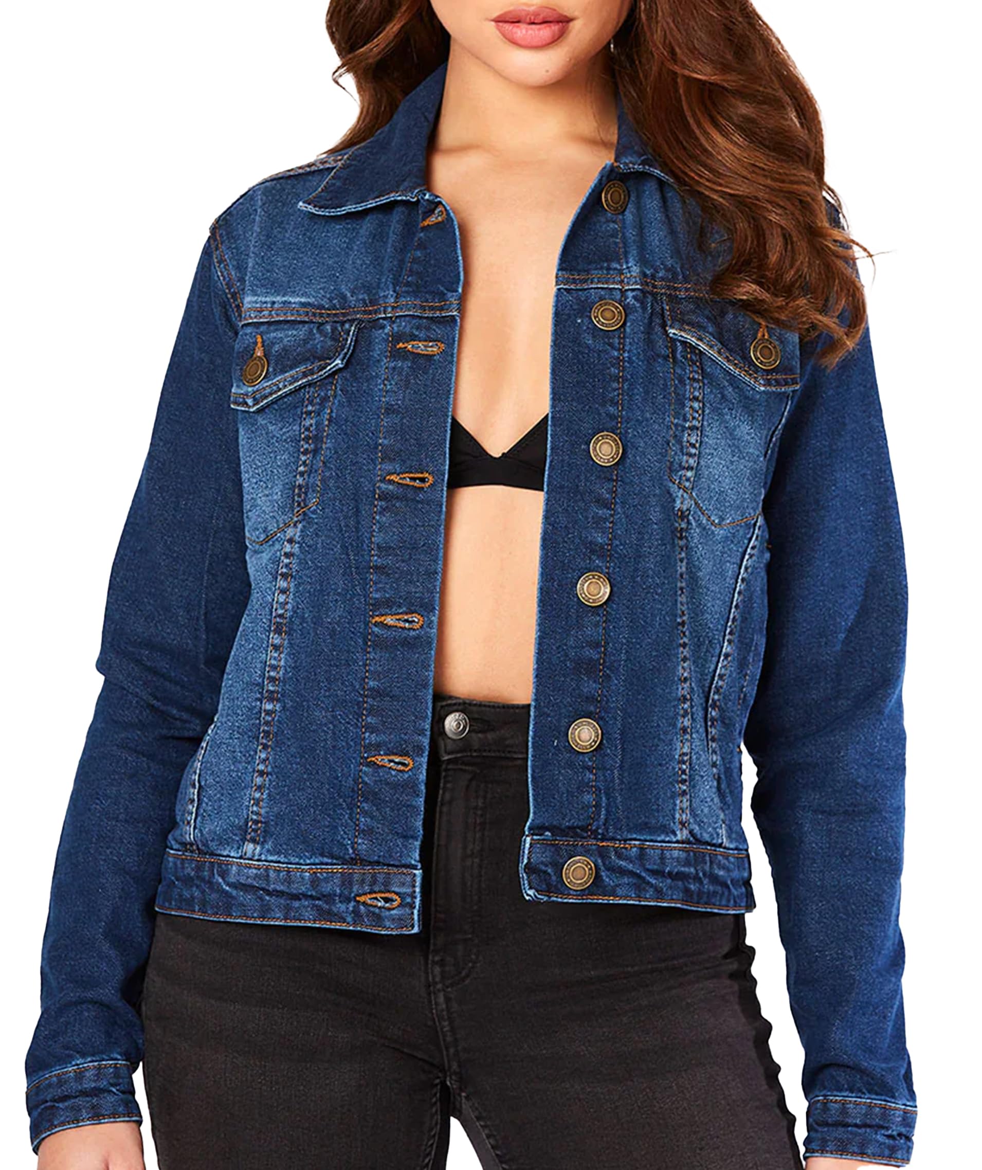 JMOJOJean Jacket Women - 100% Cotton Denim Jacket for Women in Regular Fit & Plus Sizes with Waist Adjuster - Perfect for Summer