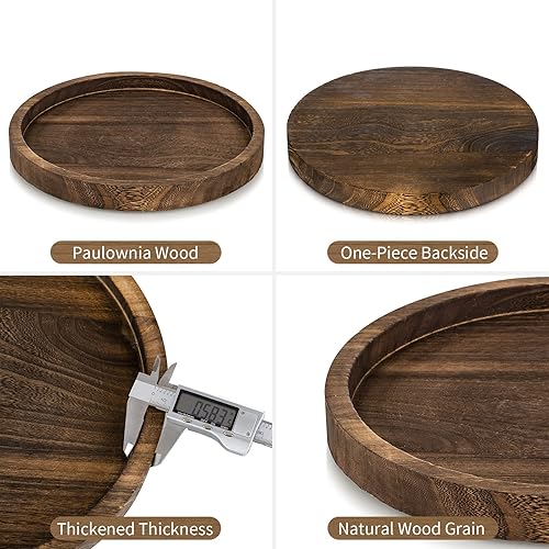 Miniatura 5 de Hanobe Bandeja decorativa de madera para servir plato de madera redondo rústico para decoración de centro de mesa, bandejas pequeñas para